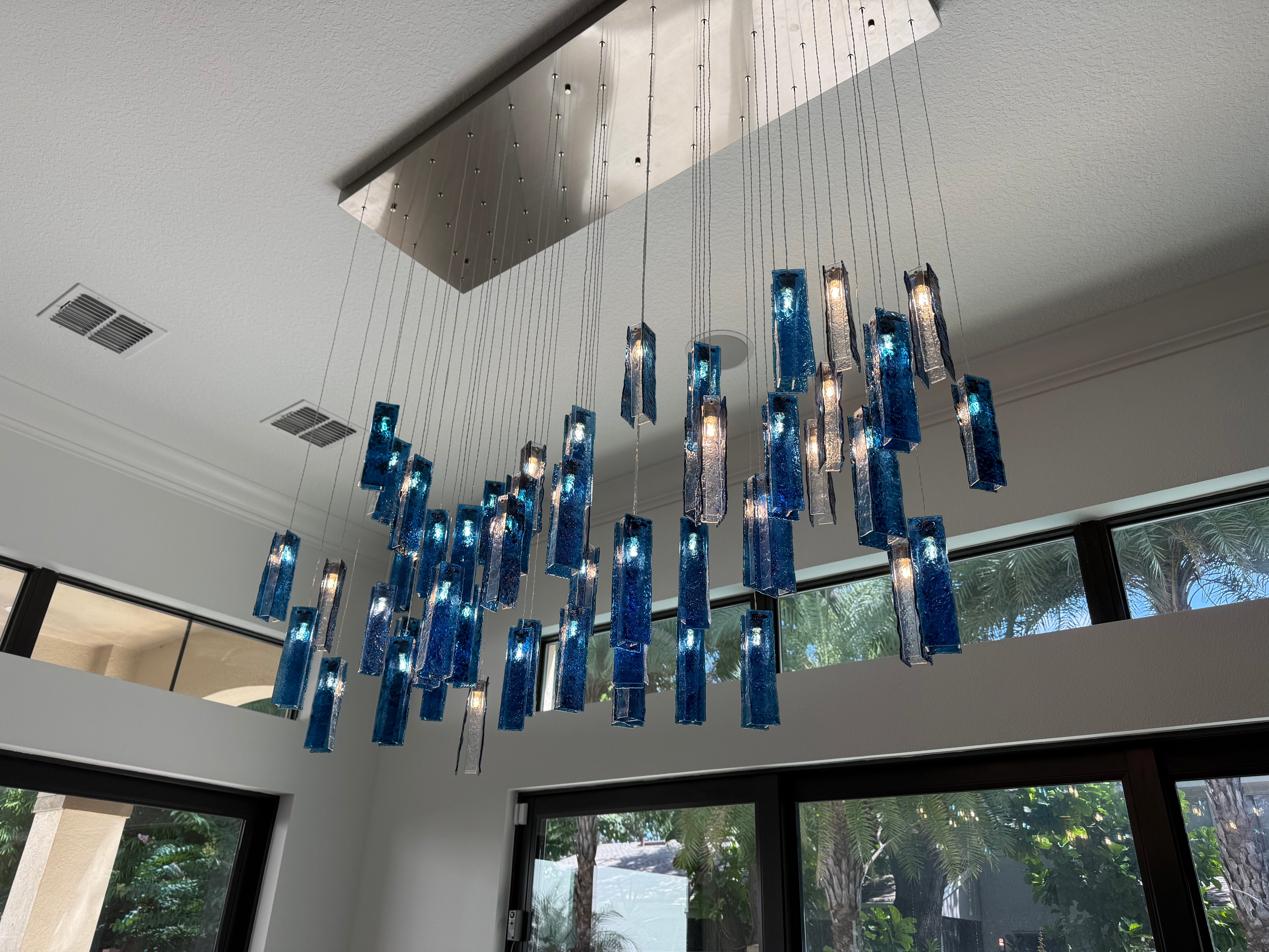 Rain Rectangular Cluster Glass tile Pendant Chandelier