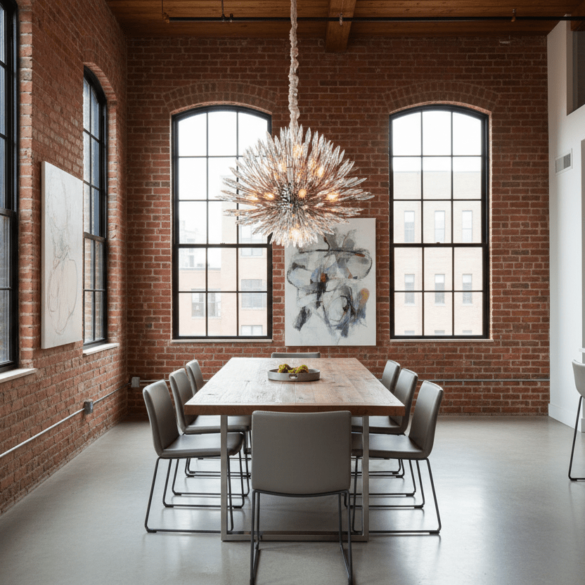 34" Polished Nickel Chandelier in loft