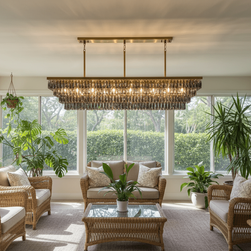 49" Lacquered Brass Smoke in sunroom