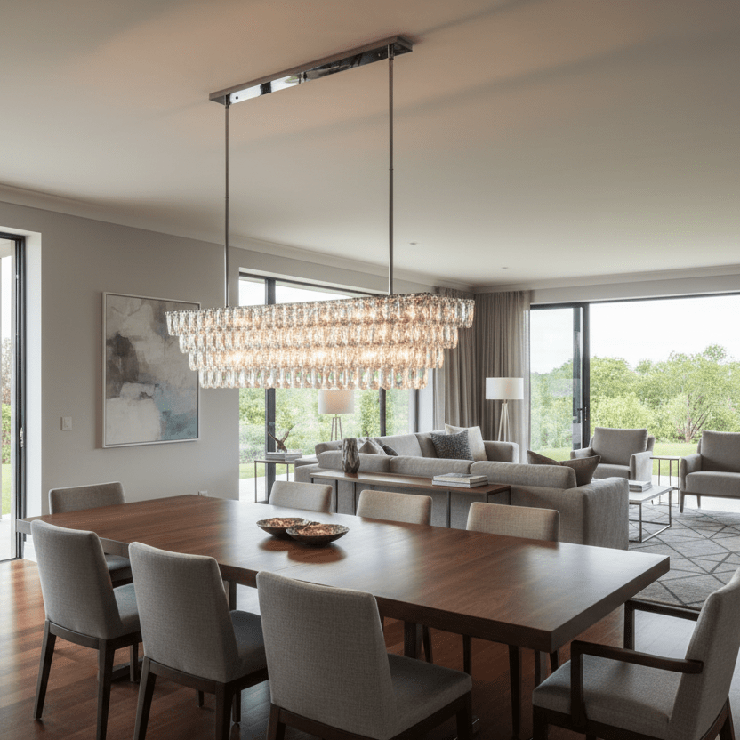 49" Polished Nickel Clear in open living room