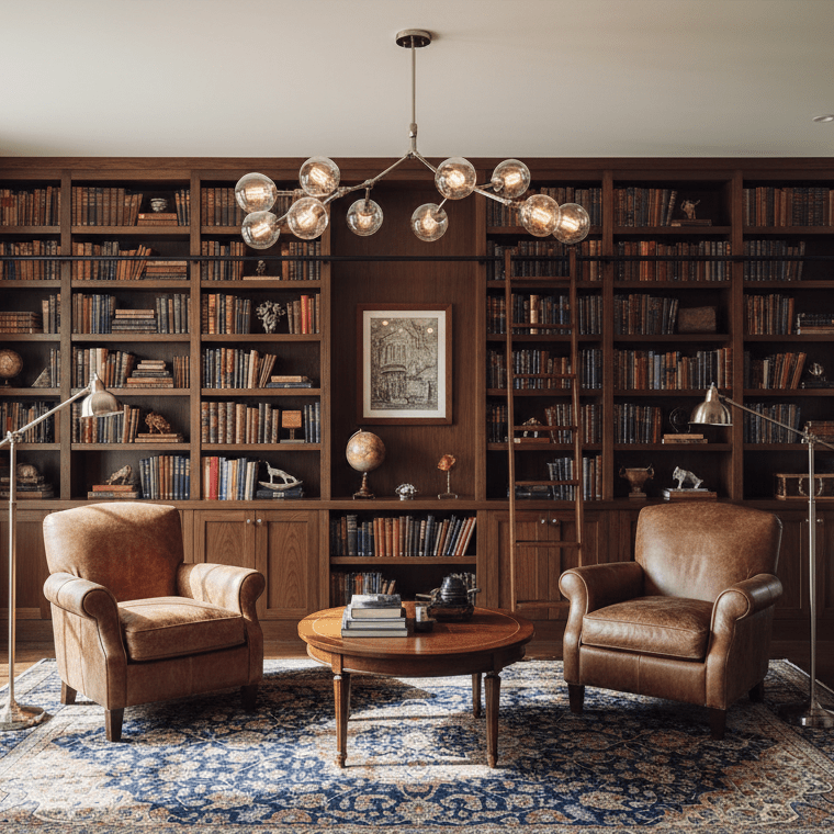 55" Polished Nickel/Clear glass in library