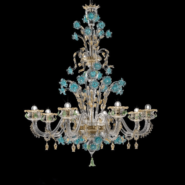 Fiora Blue Flower Authentic Murano Chandelier