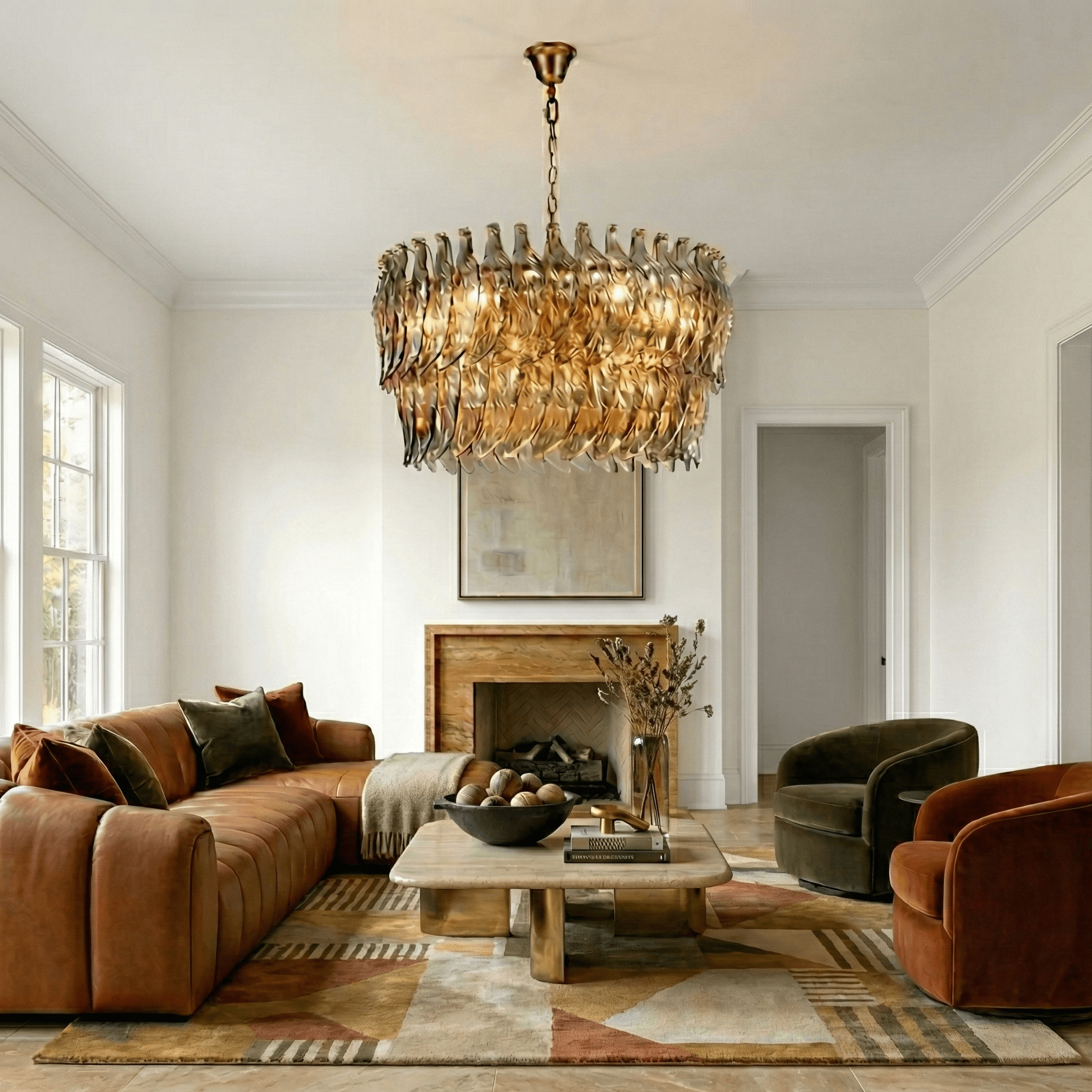 Firoze Glass Leaf Tiered Chandelier - Chandelier