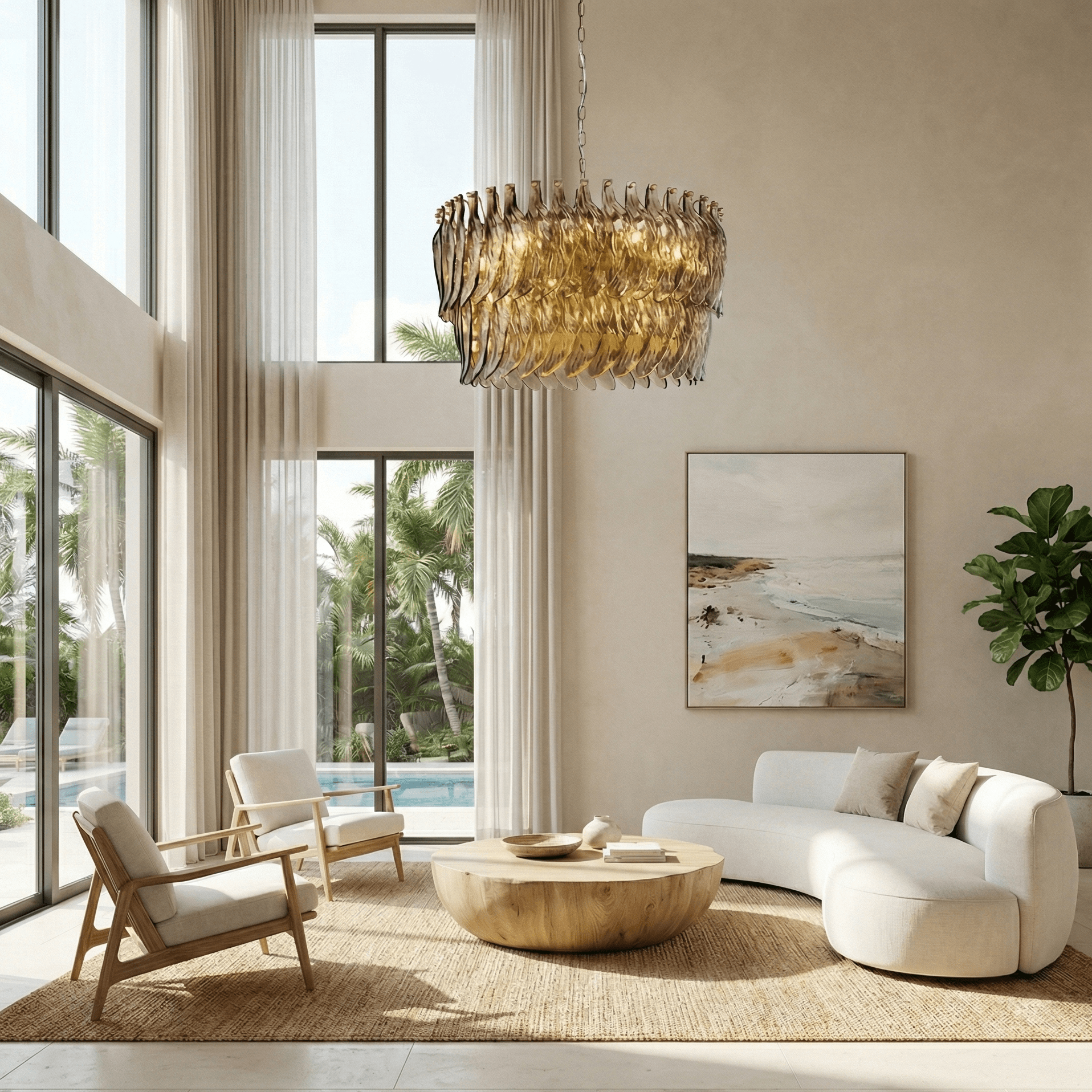 Firoze Glass Leaf Tiered Chandelier - Chandelier