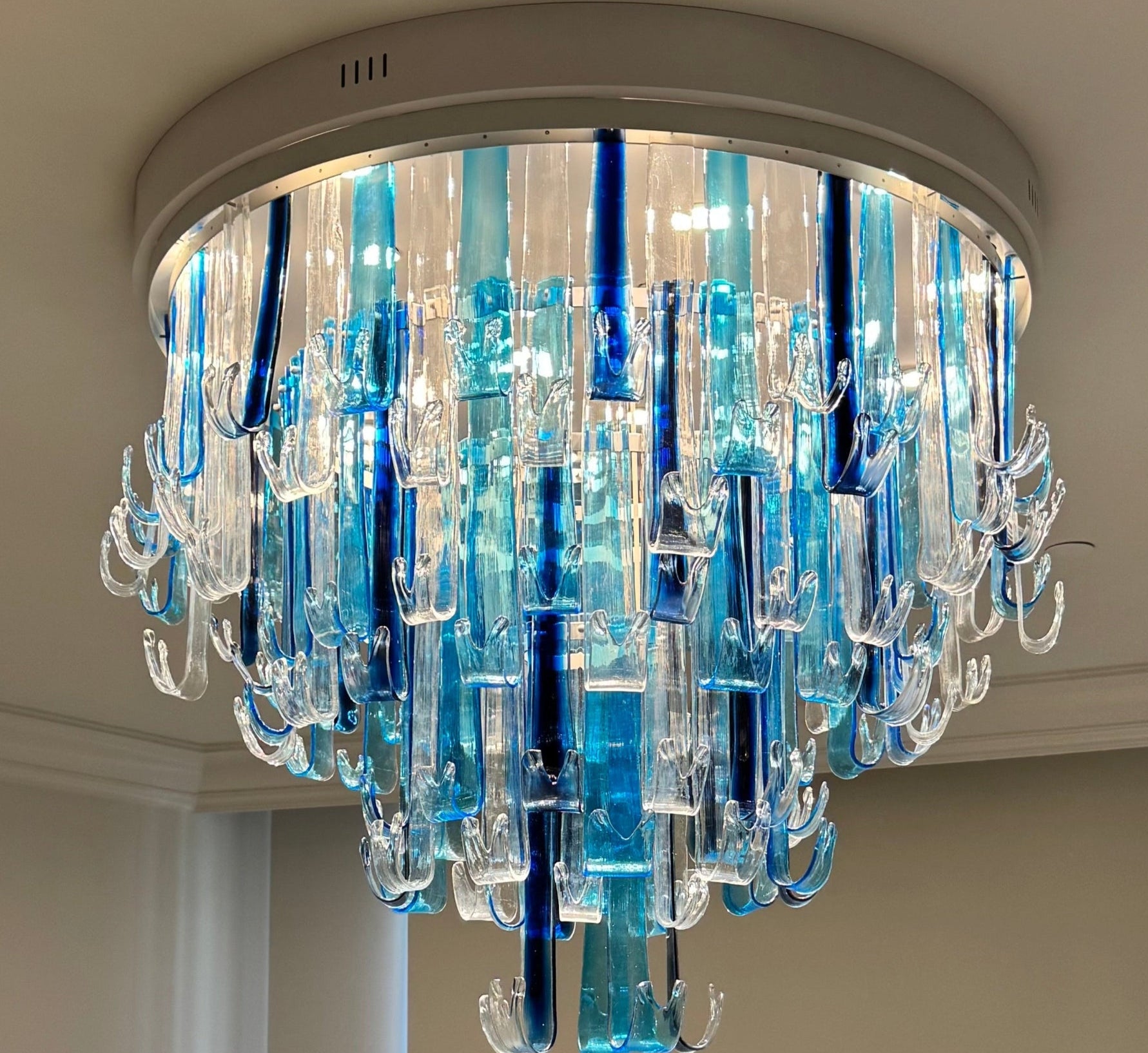 Blue Rainfall / Oval Waterfall Murano Glass Chandelier