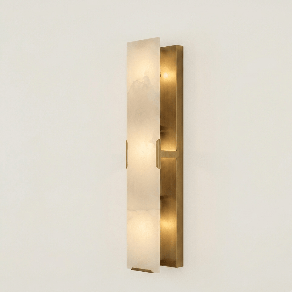 Grand Alabaster & Brass Vertical Wall Sconce – Natural Stone