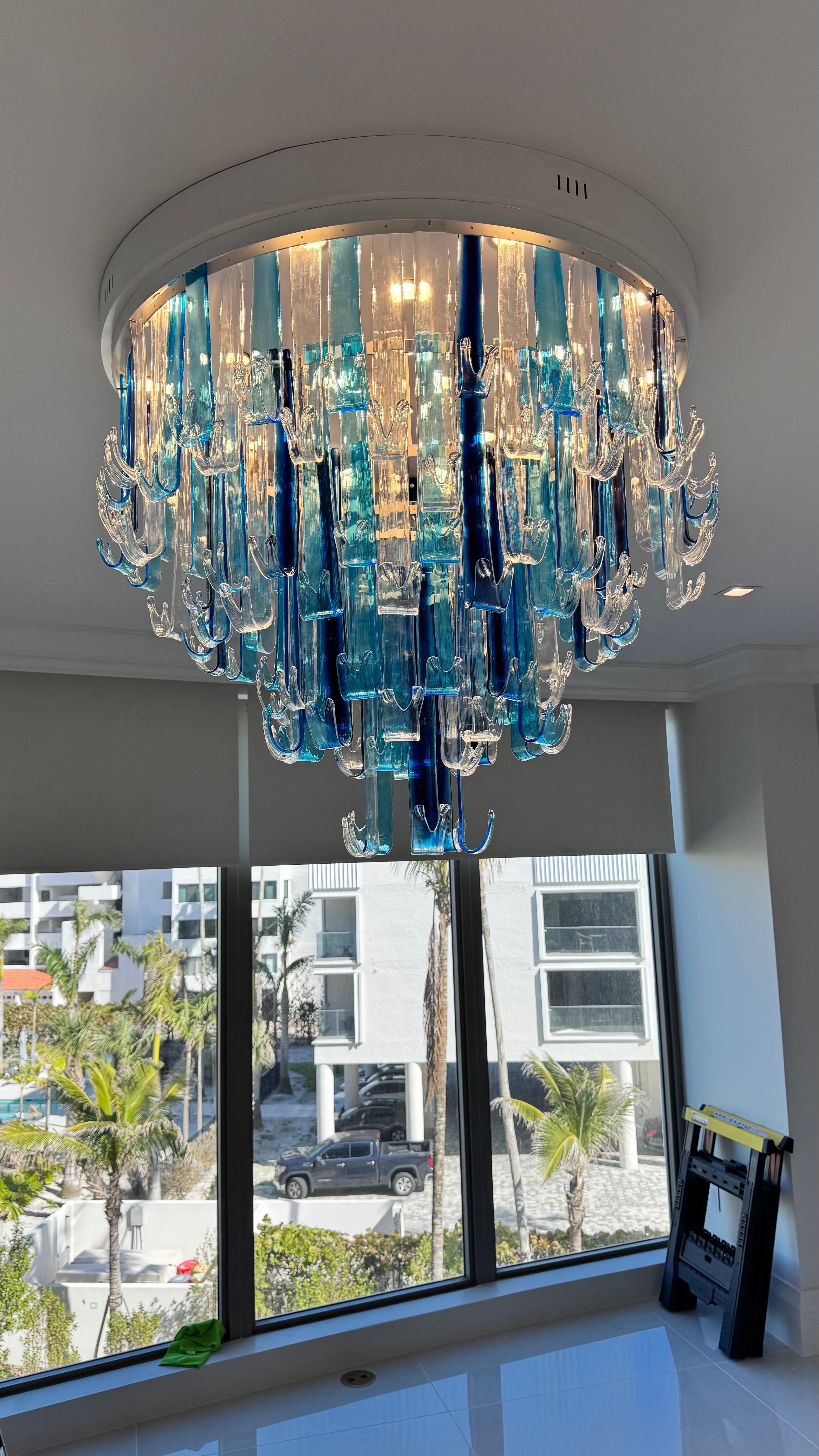 Blue Rainfall / Oval Waterfall Murano Glass Chandelier