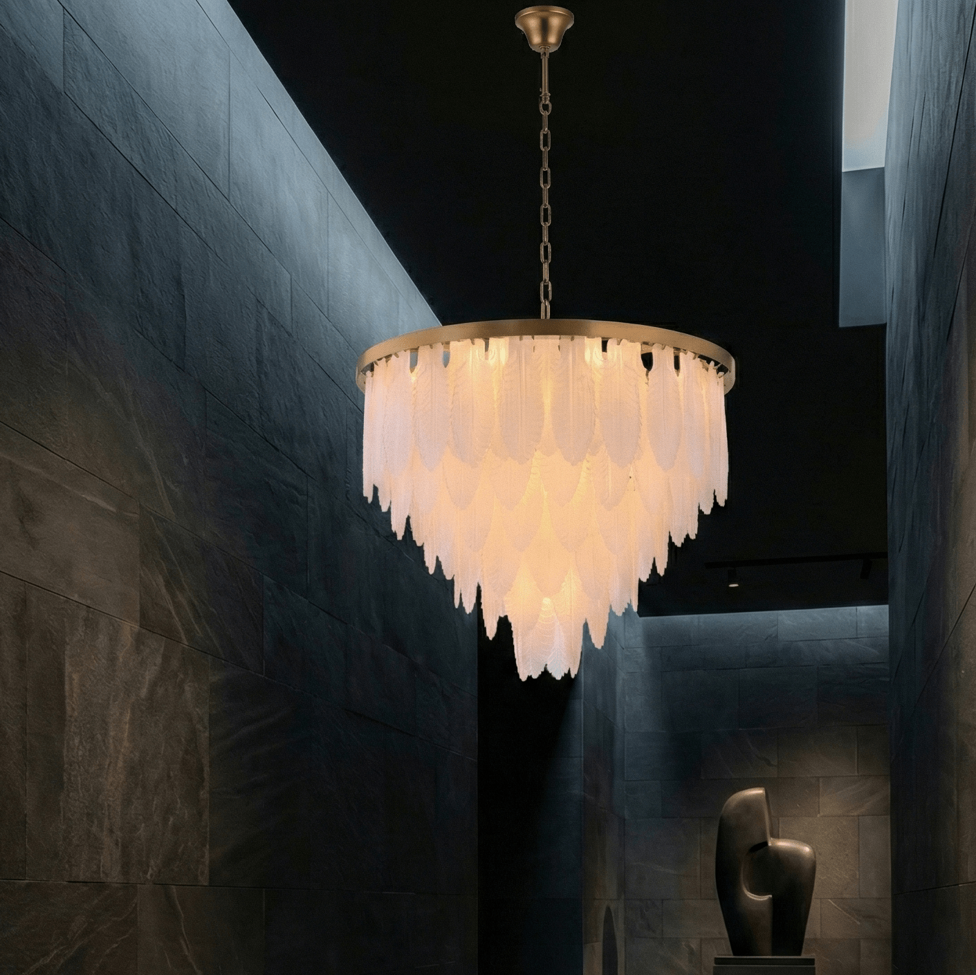 Tampa Glass Leaf Round Tiered Chandelier - Chandelier
