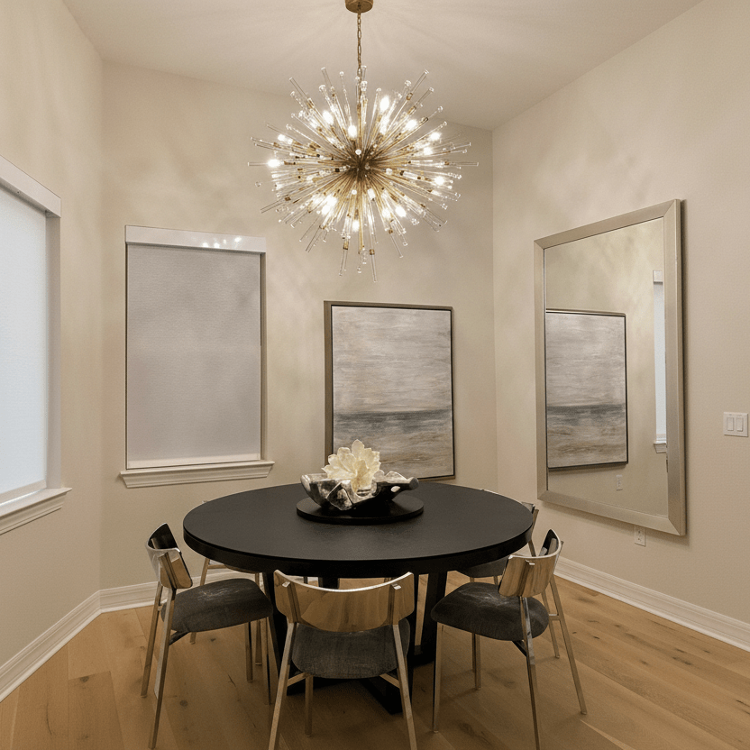 Aisar Sputnik flush-mount chandelier in open-concept home