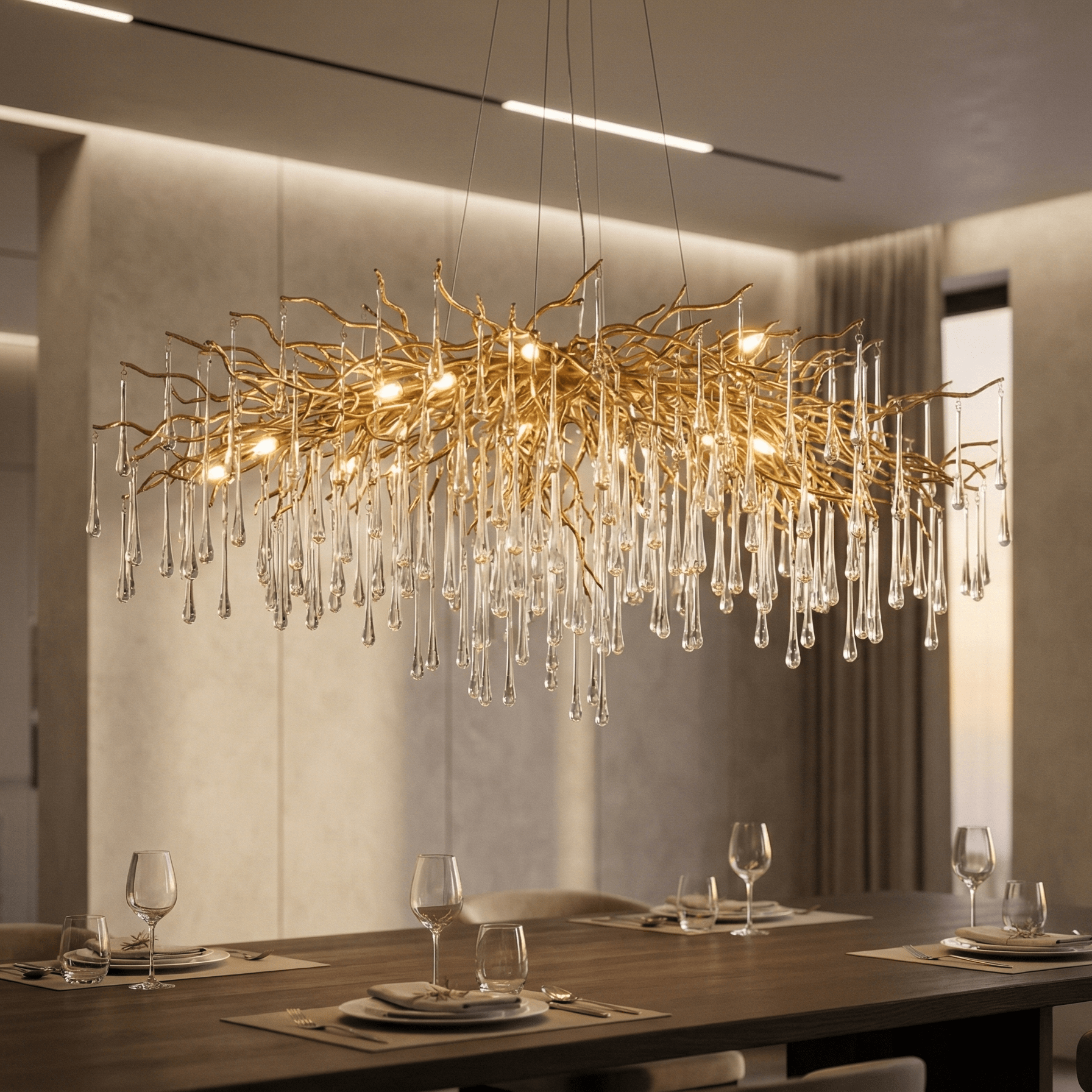 Lukas Oval Branching Brass Linear Teardrop Chandelier - Chandelier