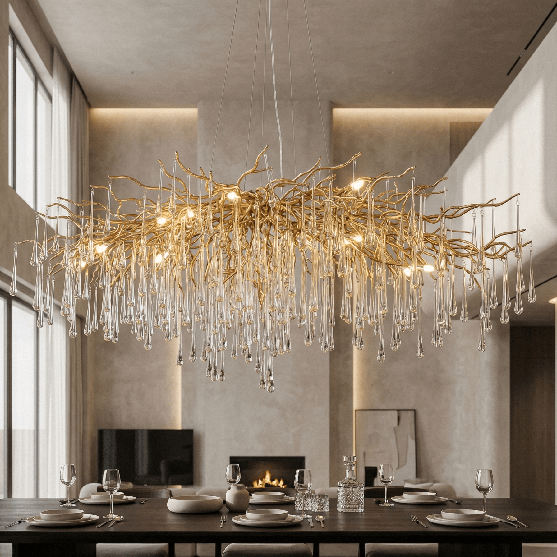 Livio Oval Branching Brass Linear Teardrop Chandelier - Chandelier