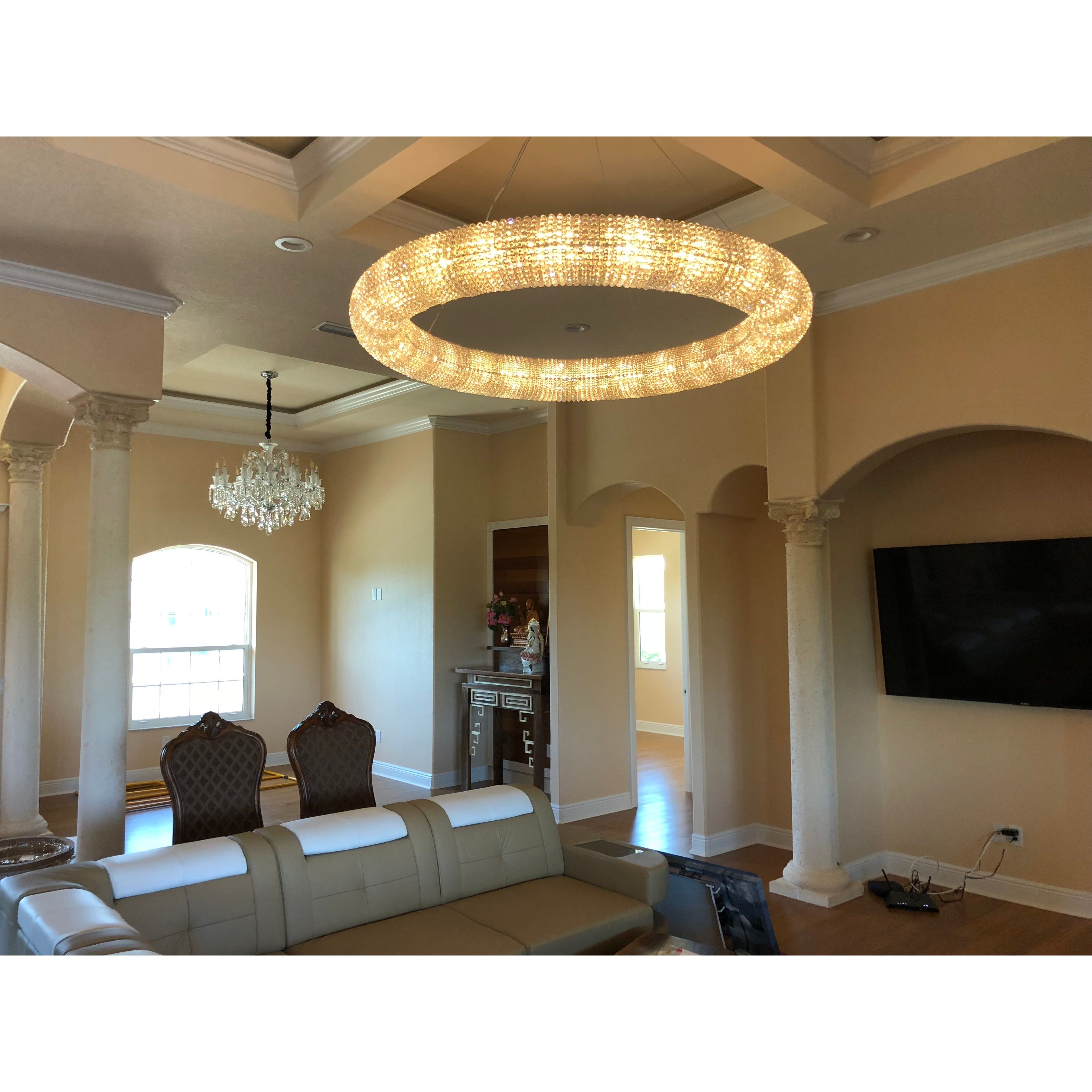 Empire Halo Round Crystal Ring Beaded Chandelier