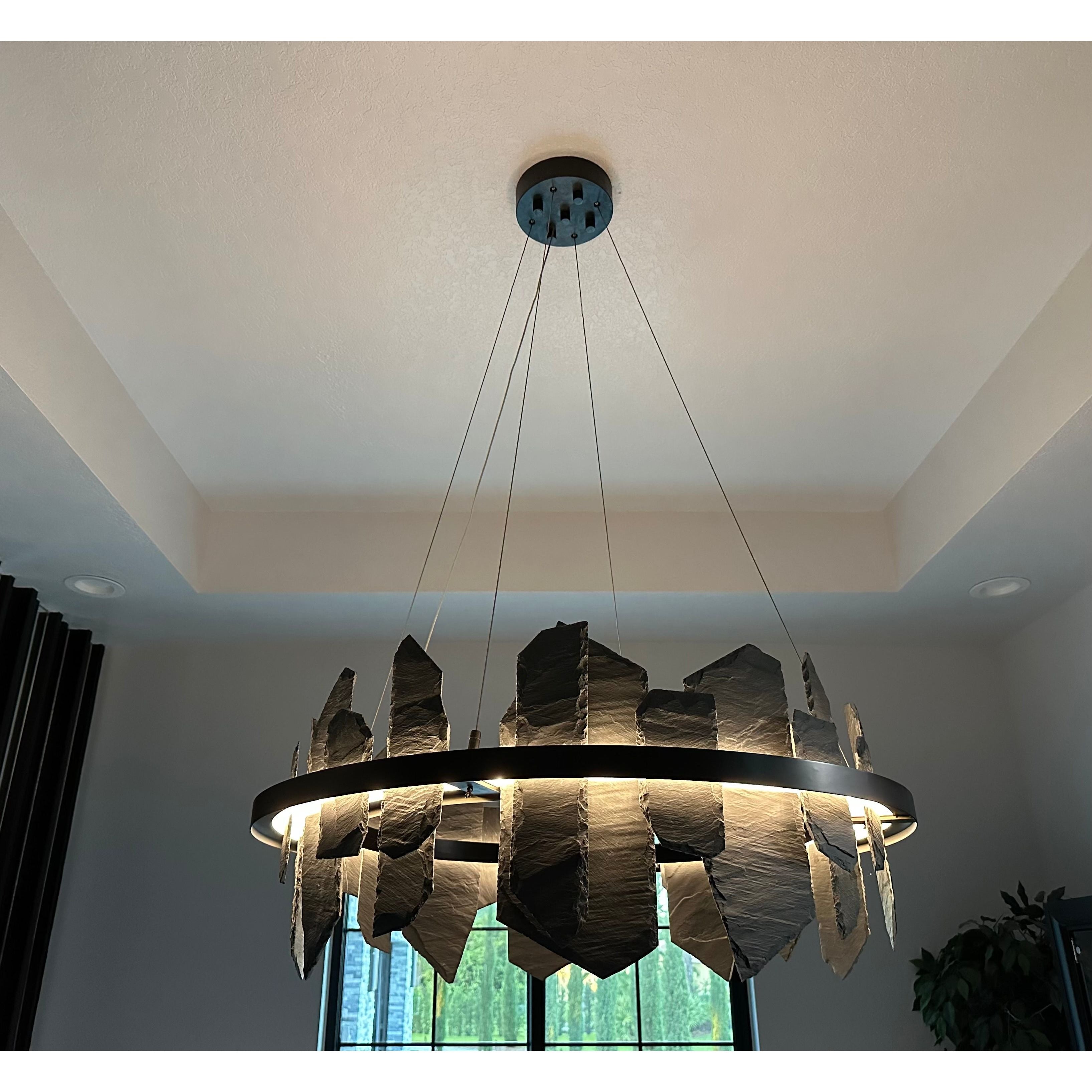 40"W Round Slate Natural Stone LED Industrial Chandelier - Italian Concept