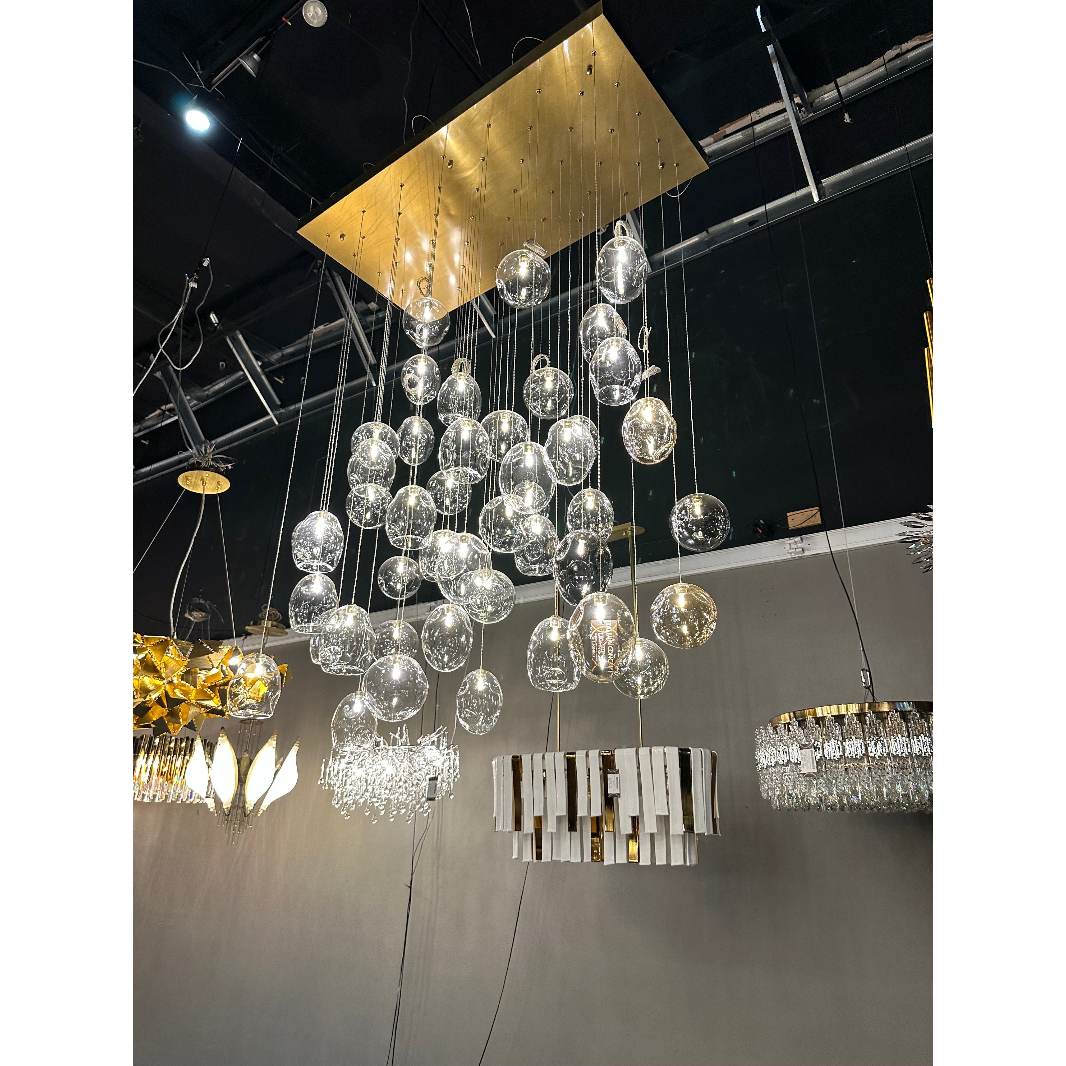 Zara Rectangle Rainfall / Waterfall Glass Globe / Bubble Chandelier - Italian Concept