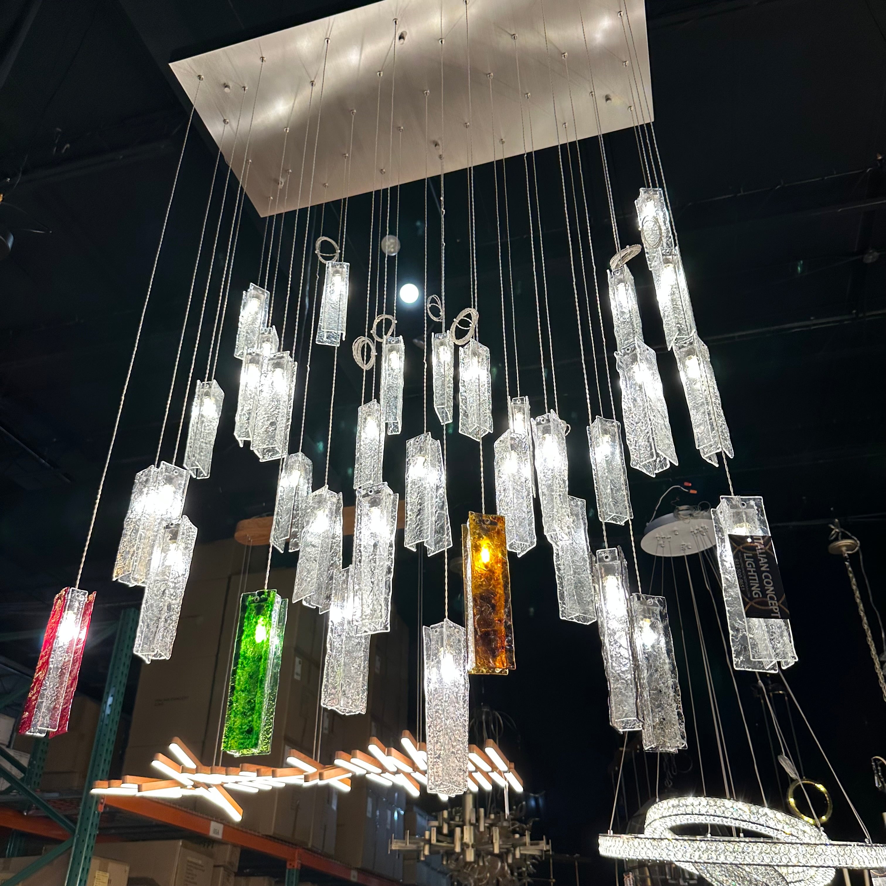 Rain Rectangular Cluster Glass tile Pendant Chandelier