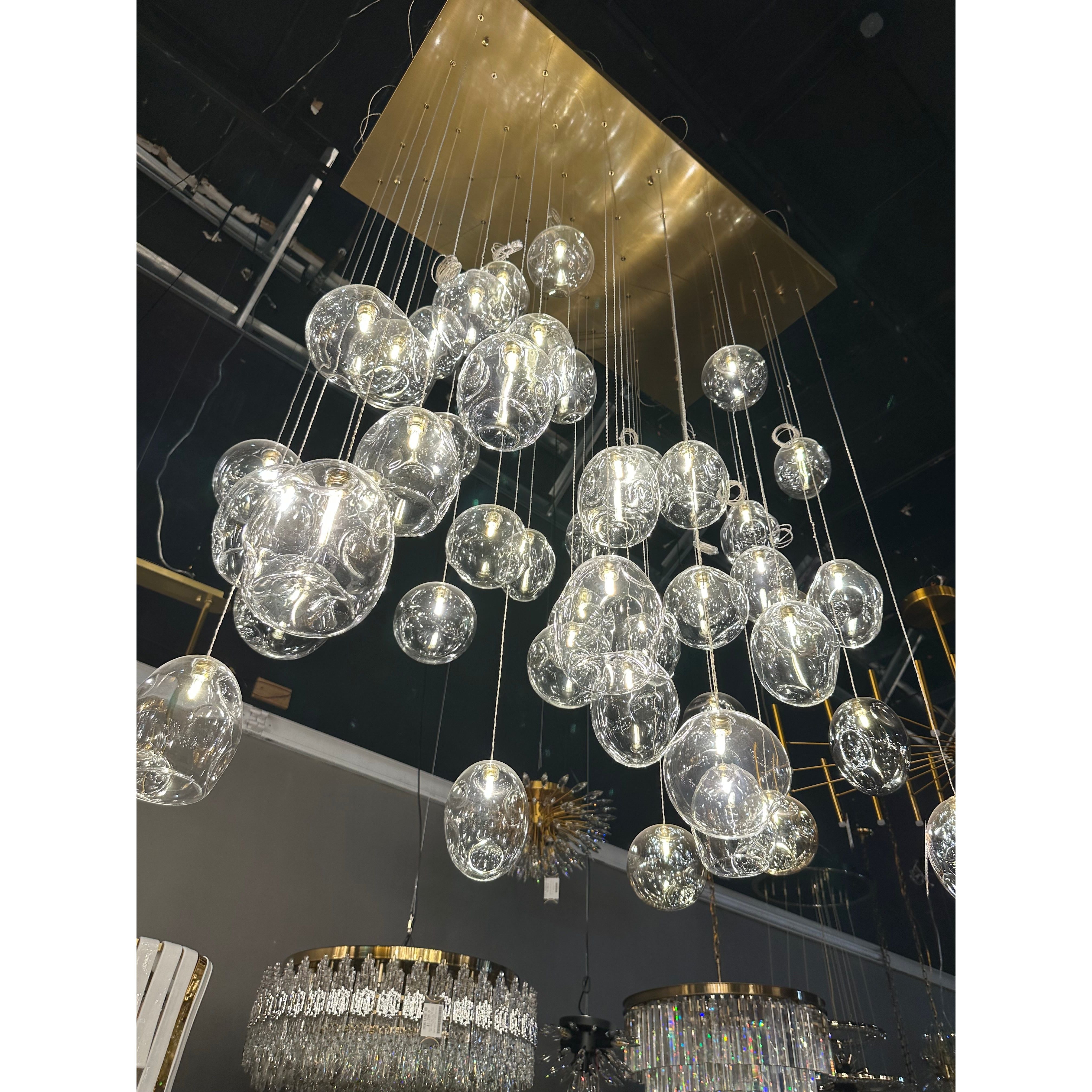 Zara Rectangle Rainfall / Waterfall Glass Globe / Bubble Chandelier - Italian Concept