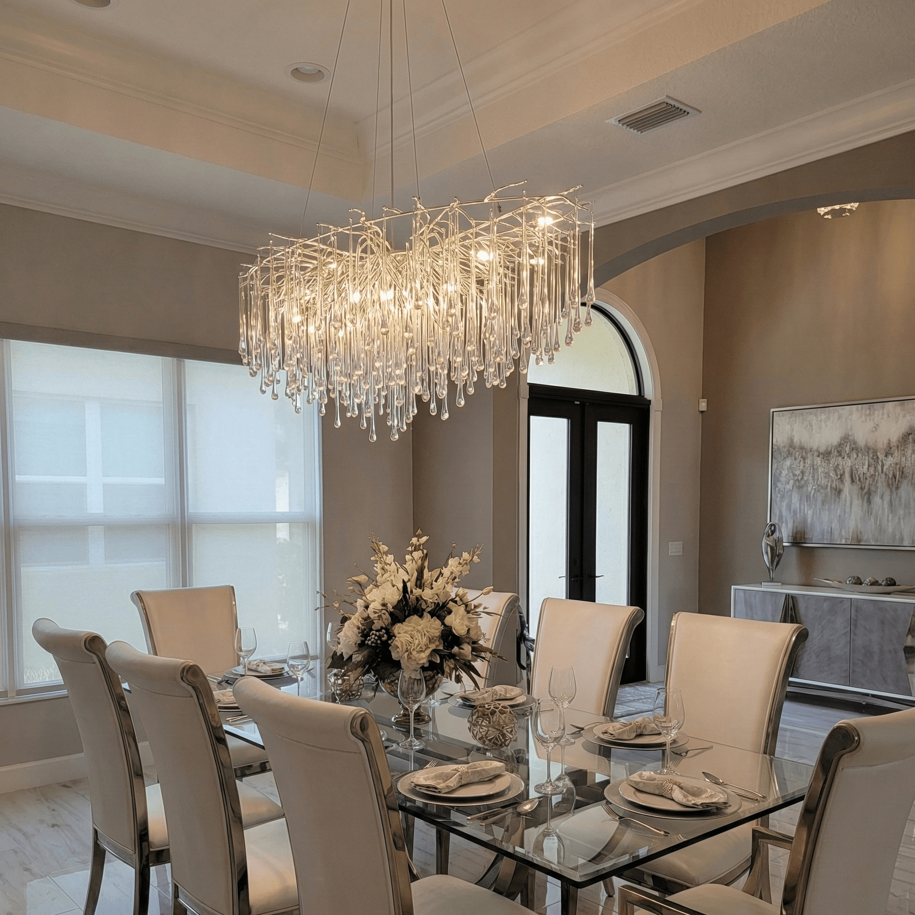 Lukas Oval Branching Brass Linear Teardrop Chandelier - Chandelier