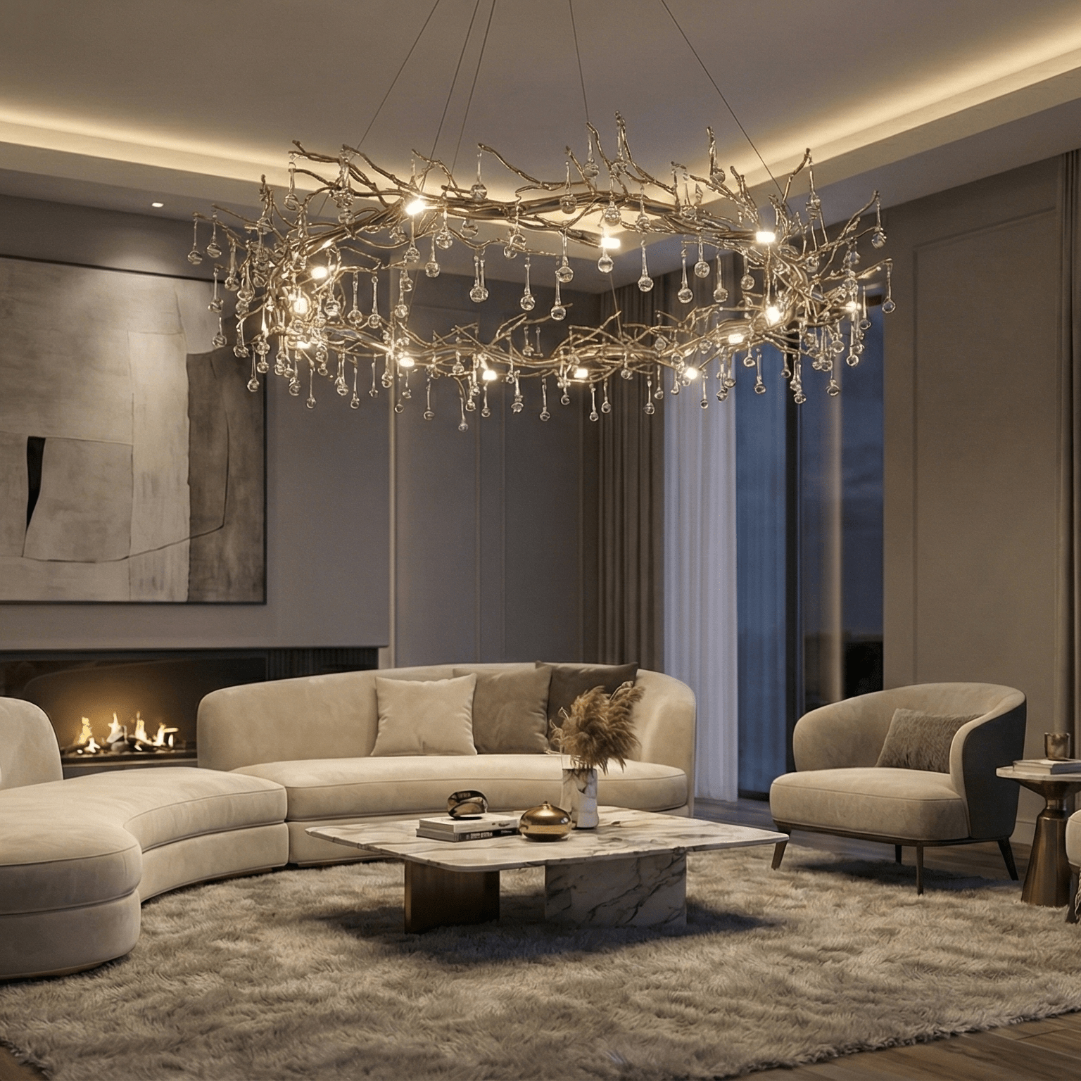 Lukas Halo Branching Round Teardrop Chandelier - Chandelier