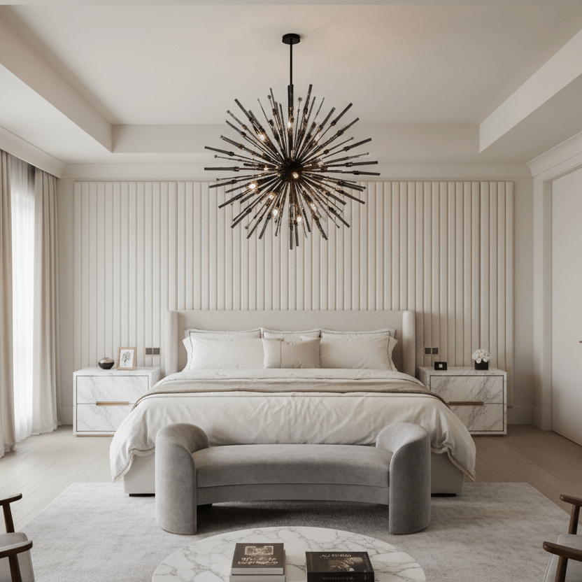 Smaller fuller black Aisar Sputnik in bedroom