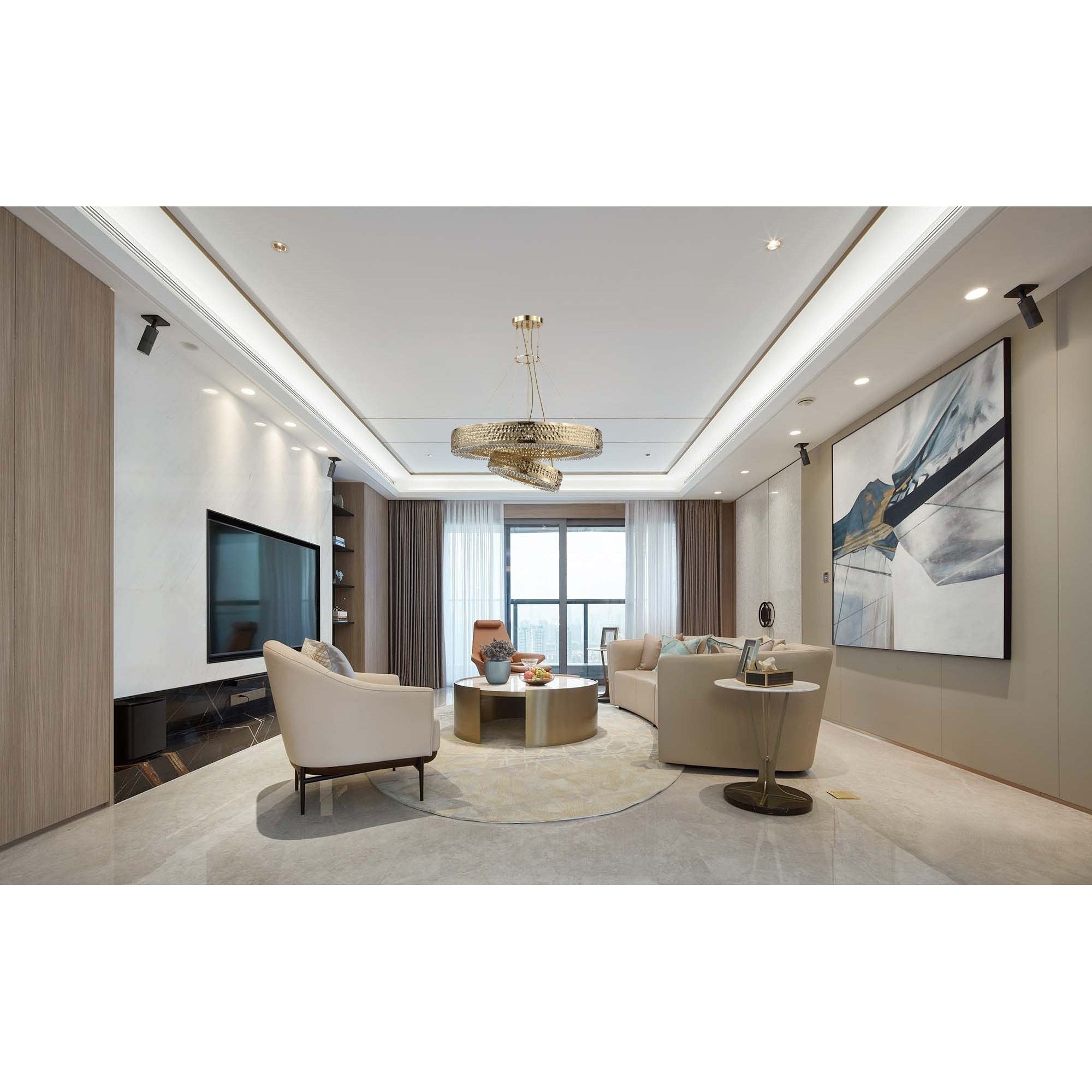 Ambrosi 2-Tier Round Brass Crystal Ring Chandelier - Italian Concept -