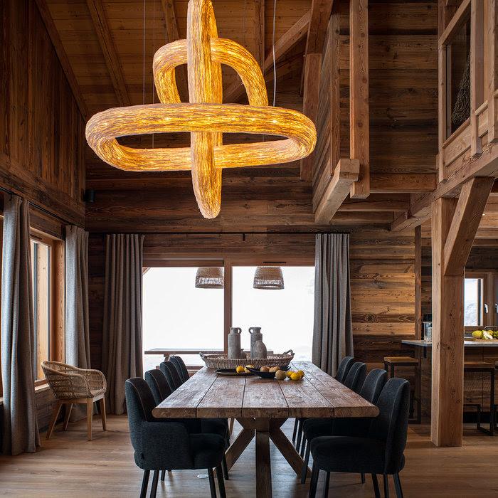 Triple Orbit Wood Foyer Chandelier - Italian Concept -