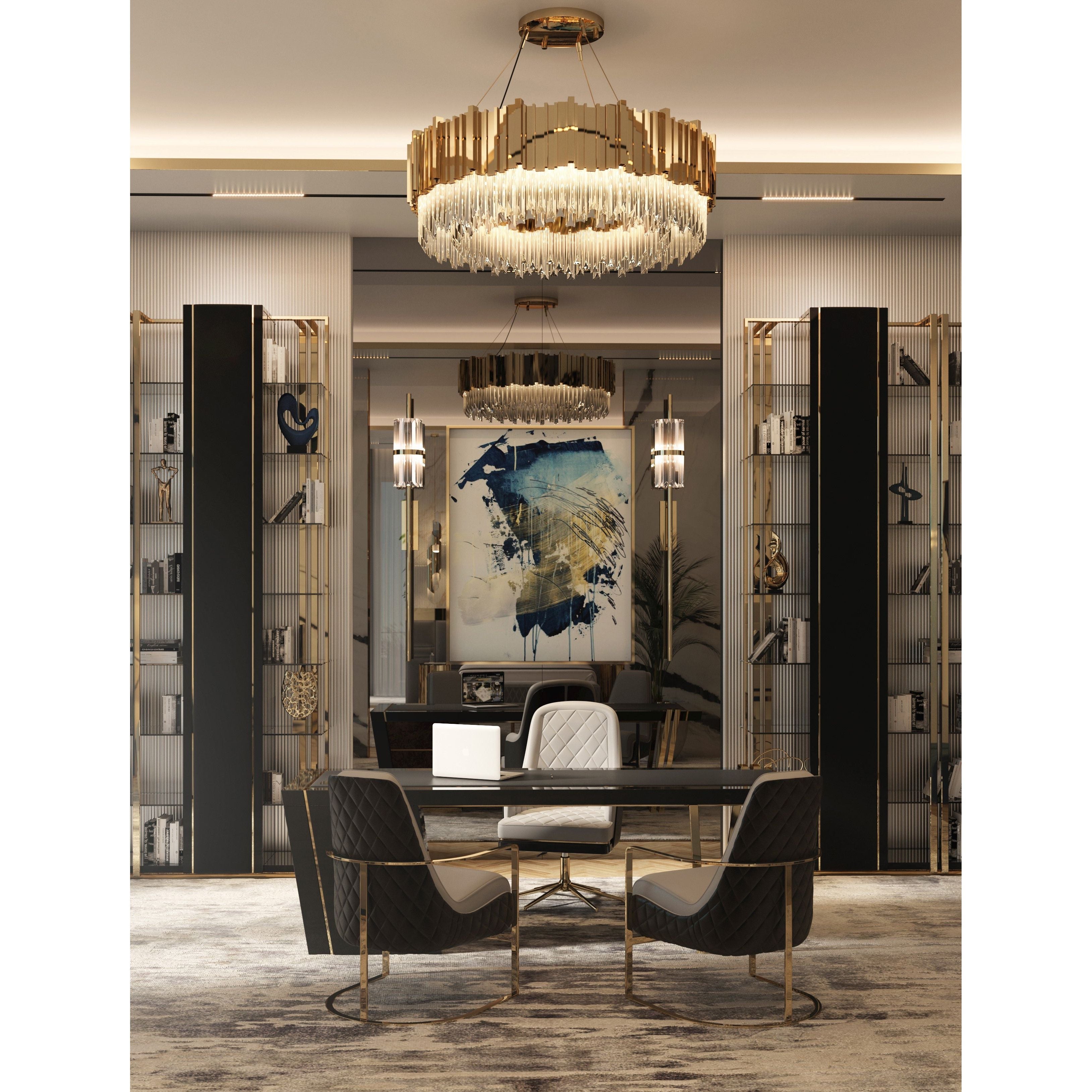 Colonnade Semi-Flushmount Round Crystal Chandelier - Italian Concept -