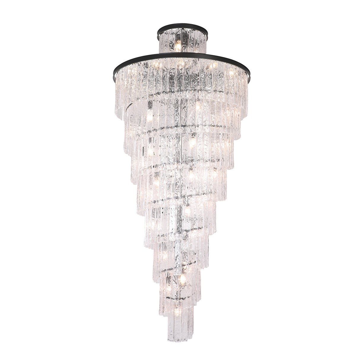 Seline Spiral Tiered/ Layered Cracked Textured Glass Chandelier - Italian Concept -