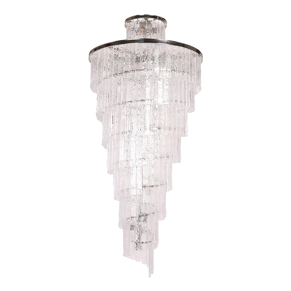 Seline Spiral Tiered/ Layered Cracked Textured Glass Chandelier - Italian Concept -