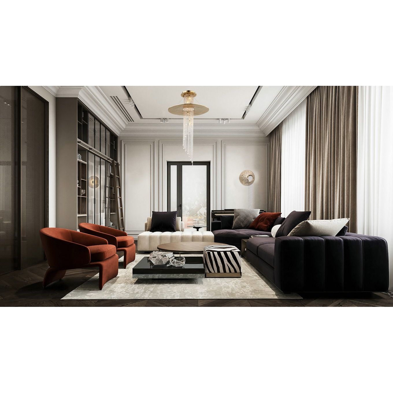 Angelina Flushmount Brass Crystal Pendant Chandelier - Italian Concept -