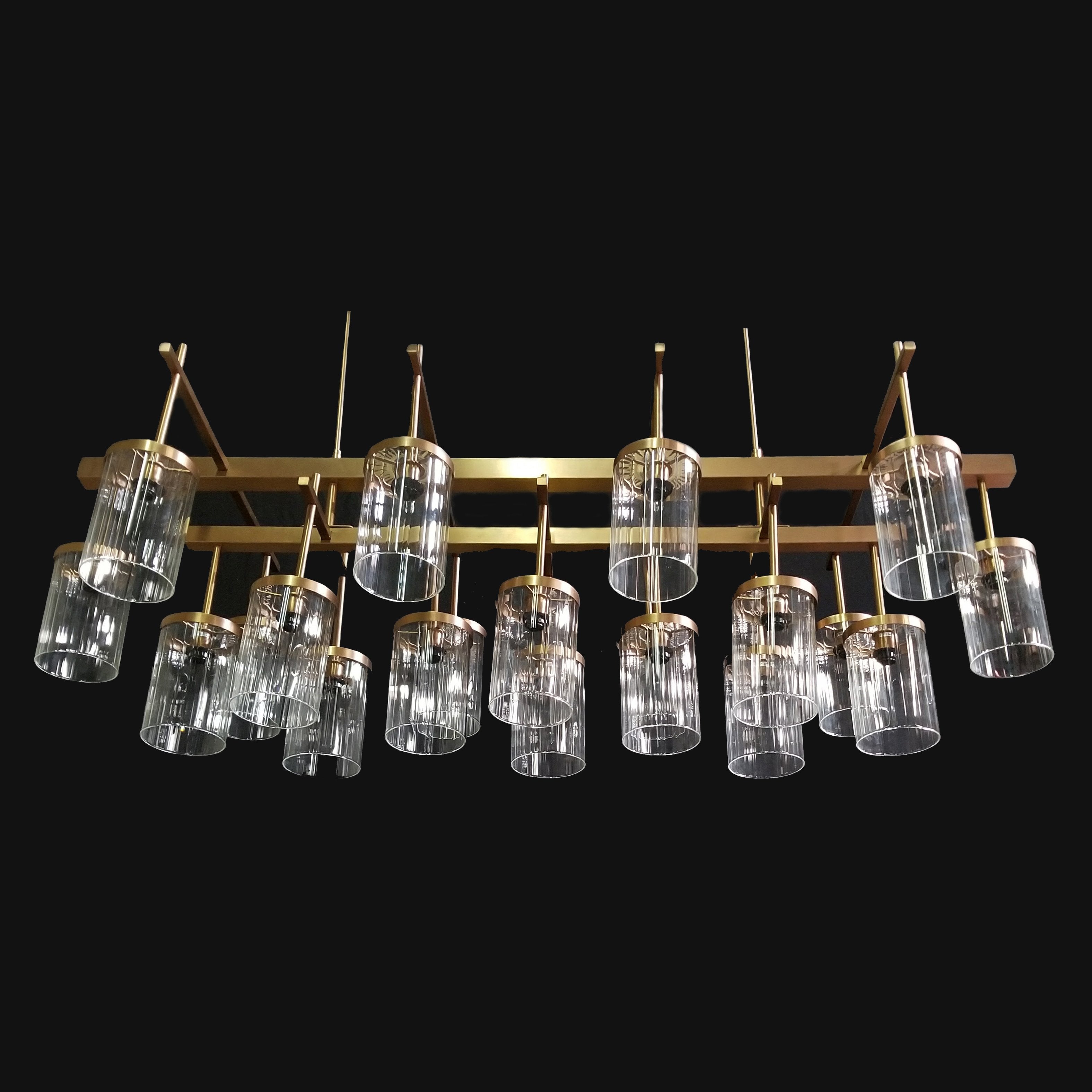 Brass 61" Linear Rectangular Chandelier - Italian Concept