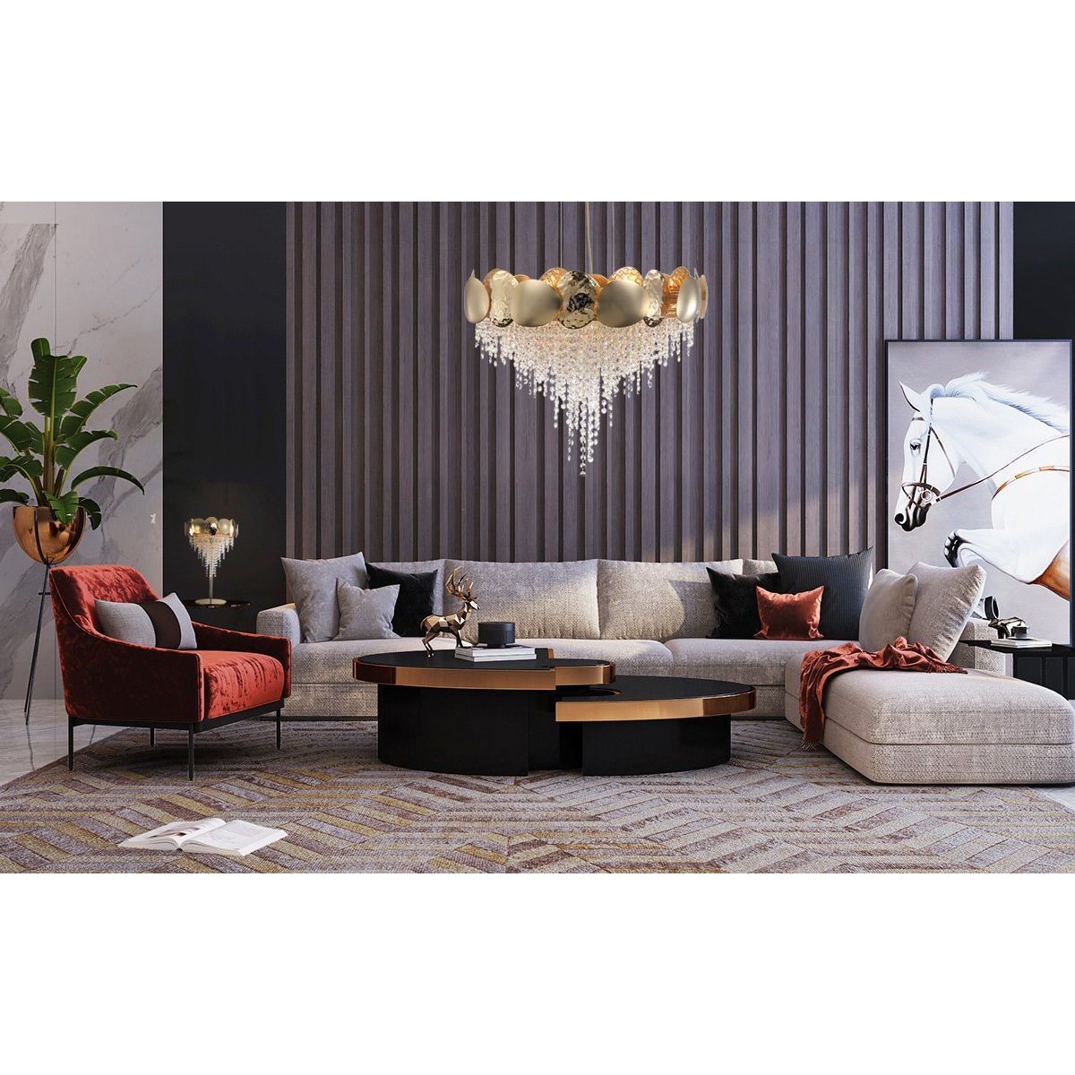 Amadeo Oval Brass Crystal Chandelier - Italian Concept -