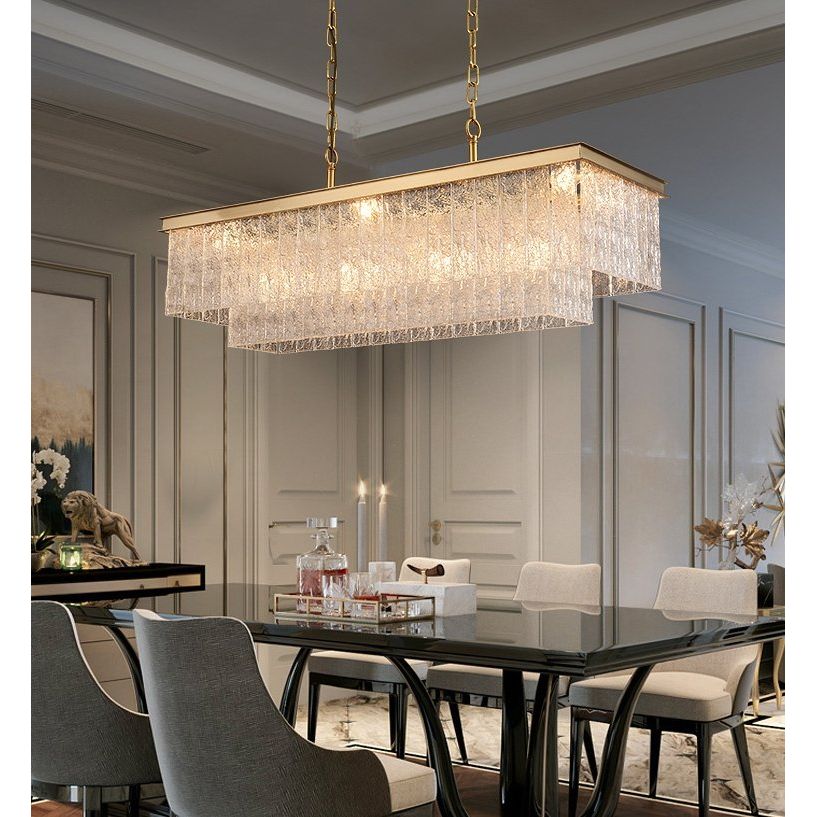 Oliver Rectangular Tiered Glass Tile Chandelier Collection - Italian Concept -