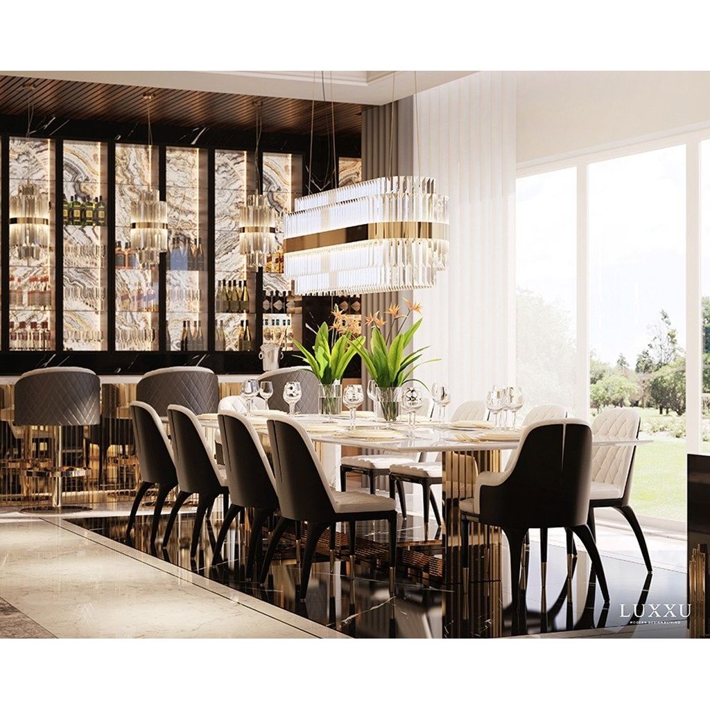 Cebal Odeon Oval / Linear Crystal Fringe Chandelier - Italian Concept -