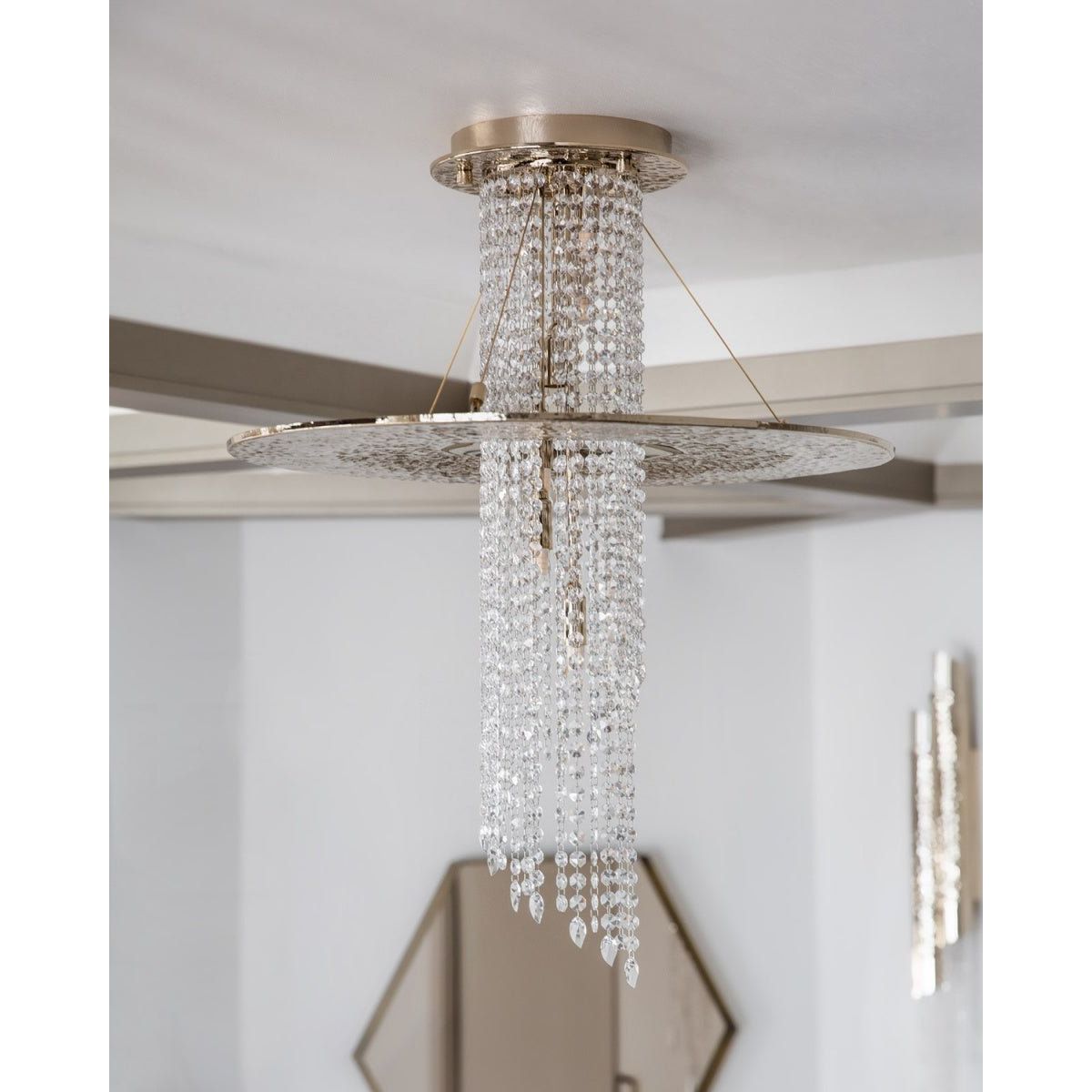 Angelina Flushmount Brass Crystal Pendant Chandelier - Italian Concept -