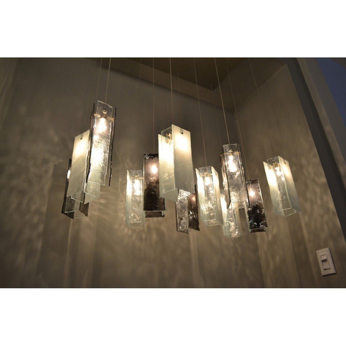 Rain Rectangular Cluster Glass tile Pendant Chandelier - Italian Concept - Size