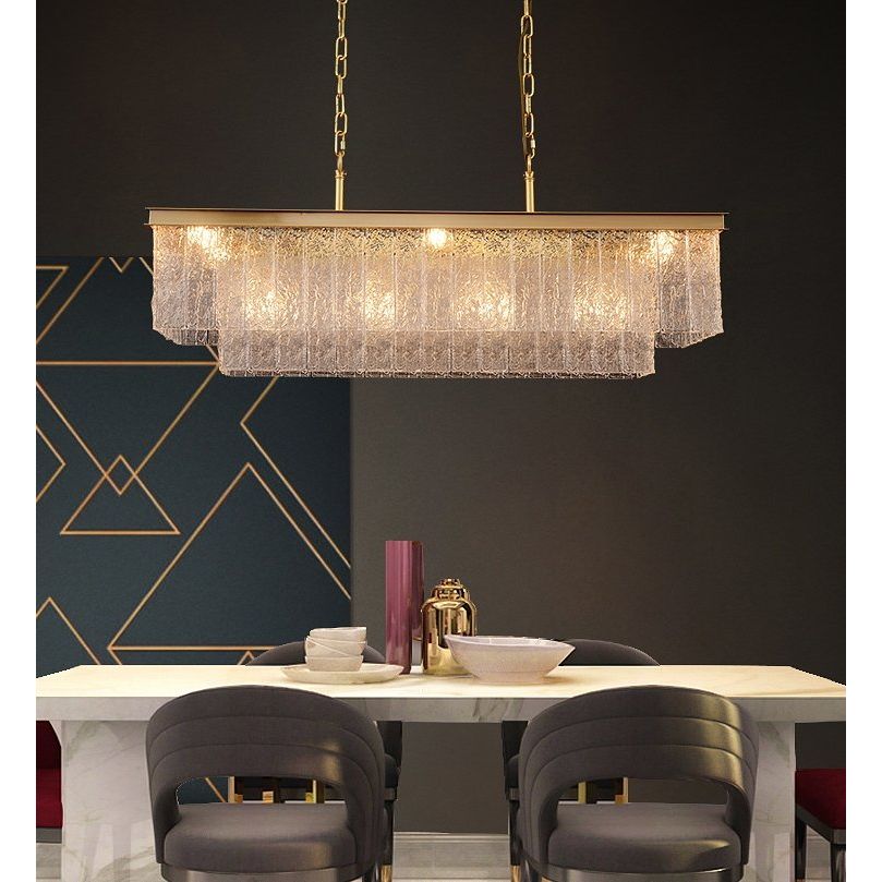 Oliver Rectangular Tiered Glass Tile Chandelier Collection - Italian Concept -