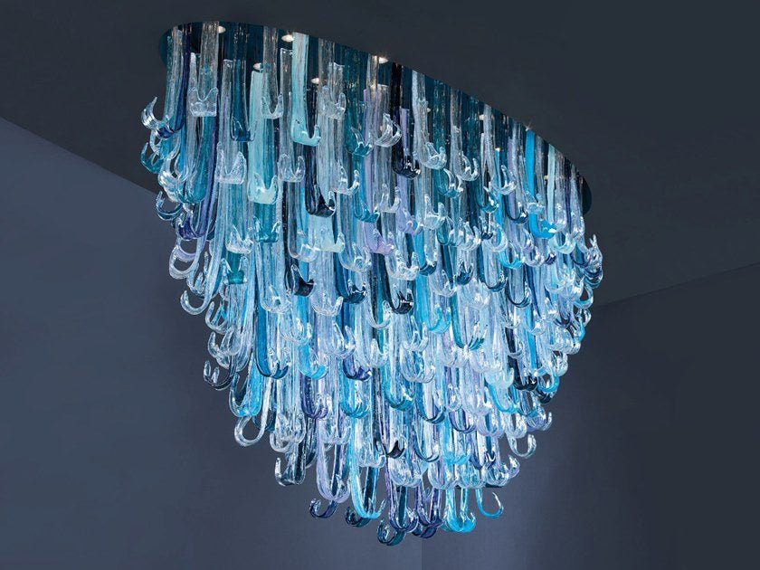 Blue glass store chandelier