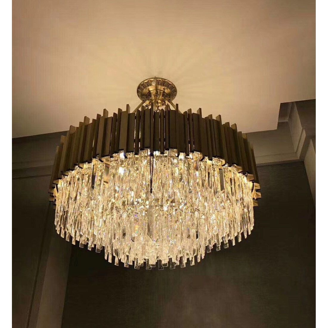 Colonnade Semi-Flushmount Round Crystal Chandelier - Italian Concept -