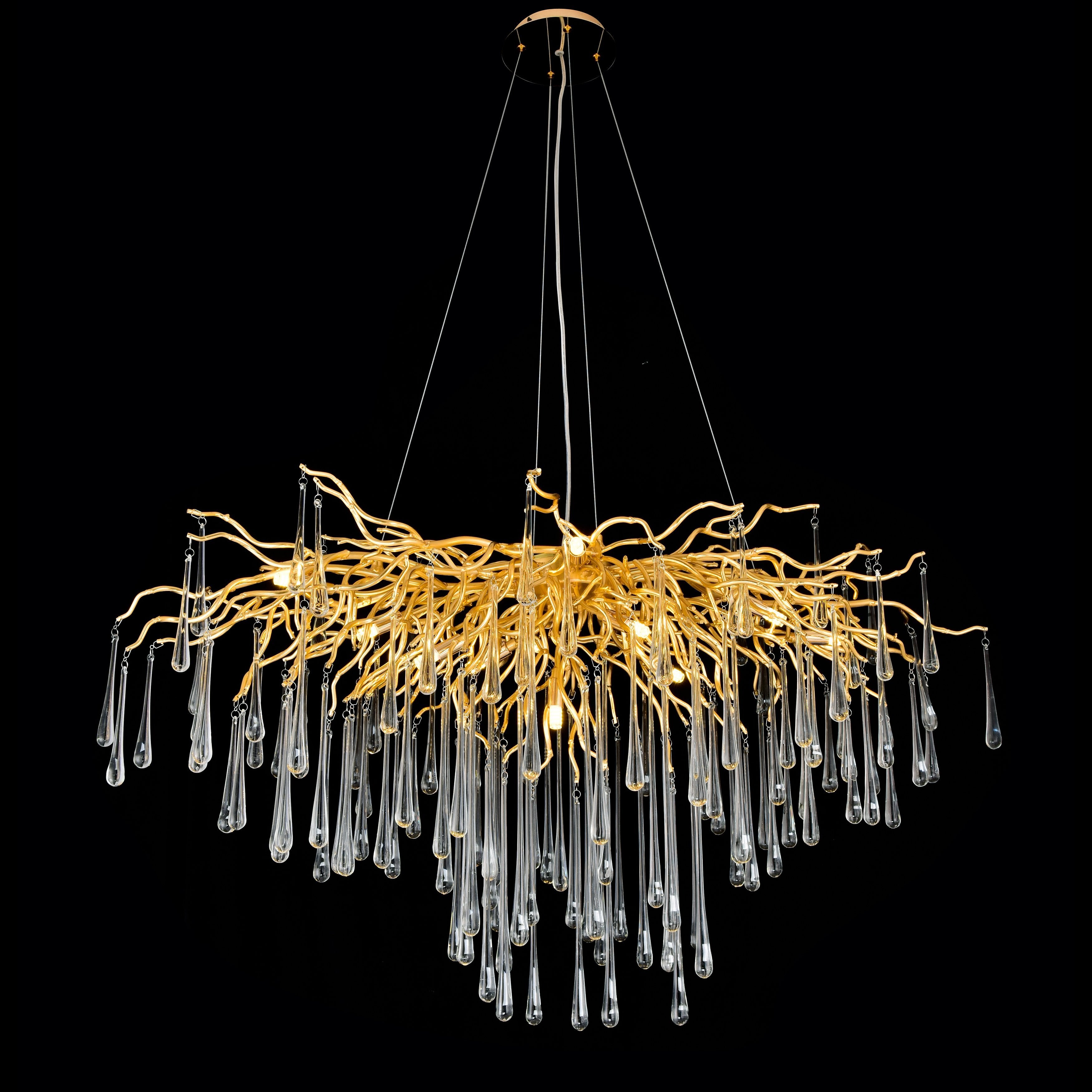 Lukas Oval Branching Brass Linear Teardrop Chandelier - Italian Concept