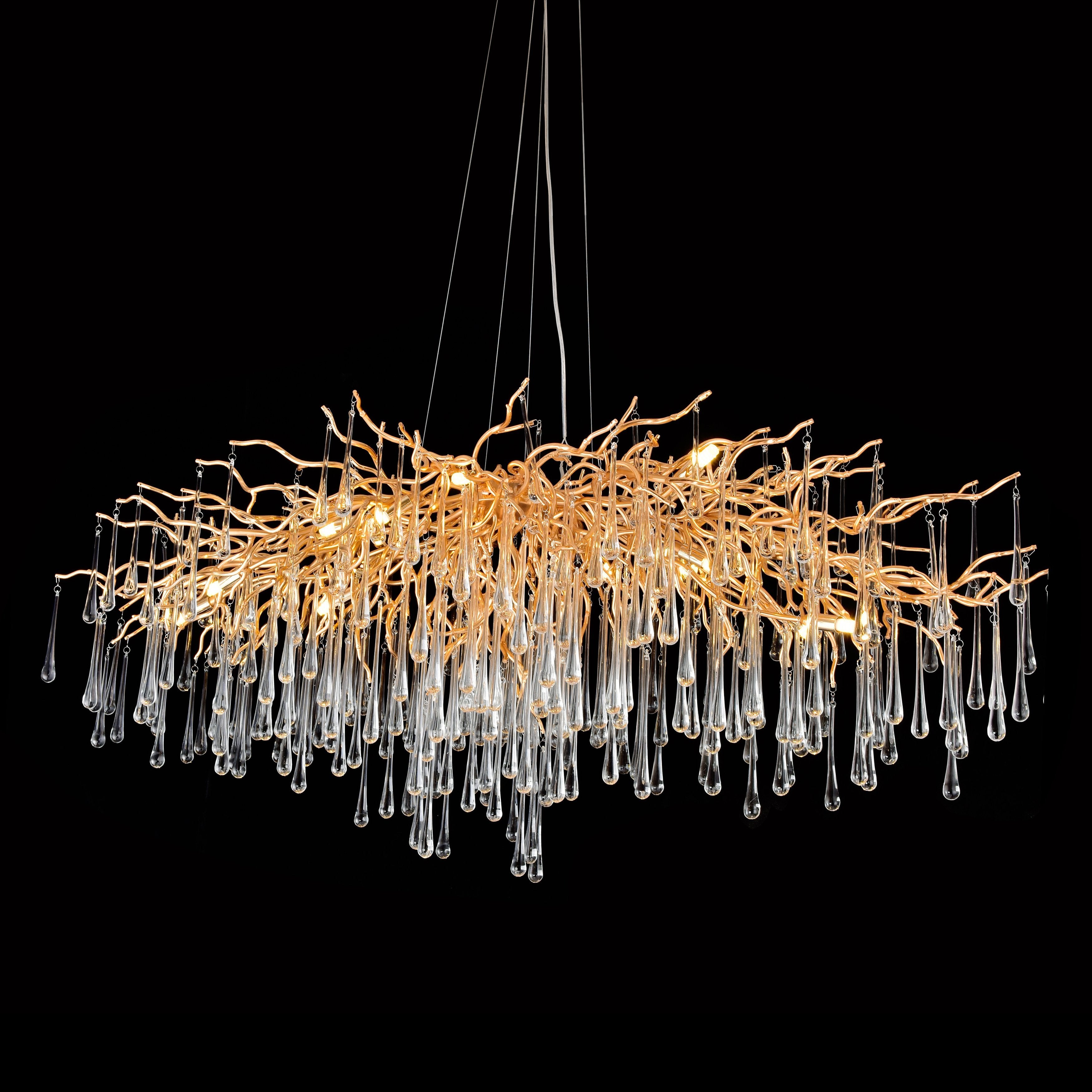 Lukas Oval Branching Brass Linear Teardrop Chandelier - Italian Concept