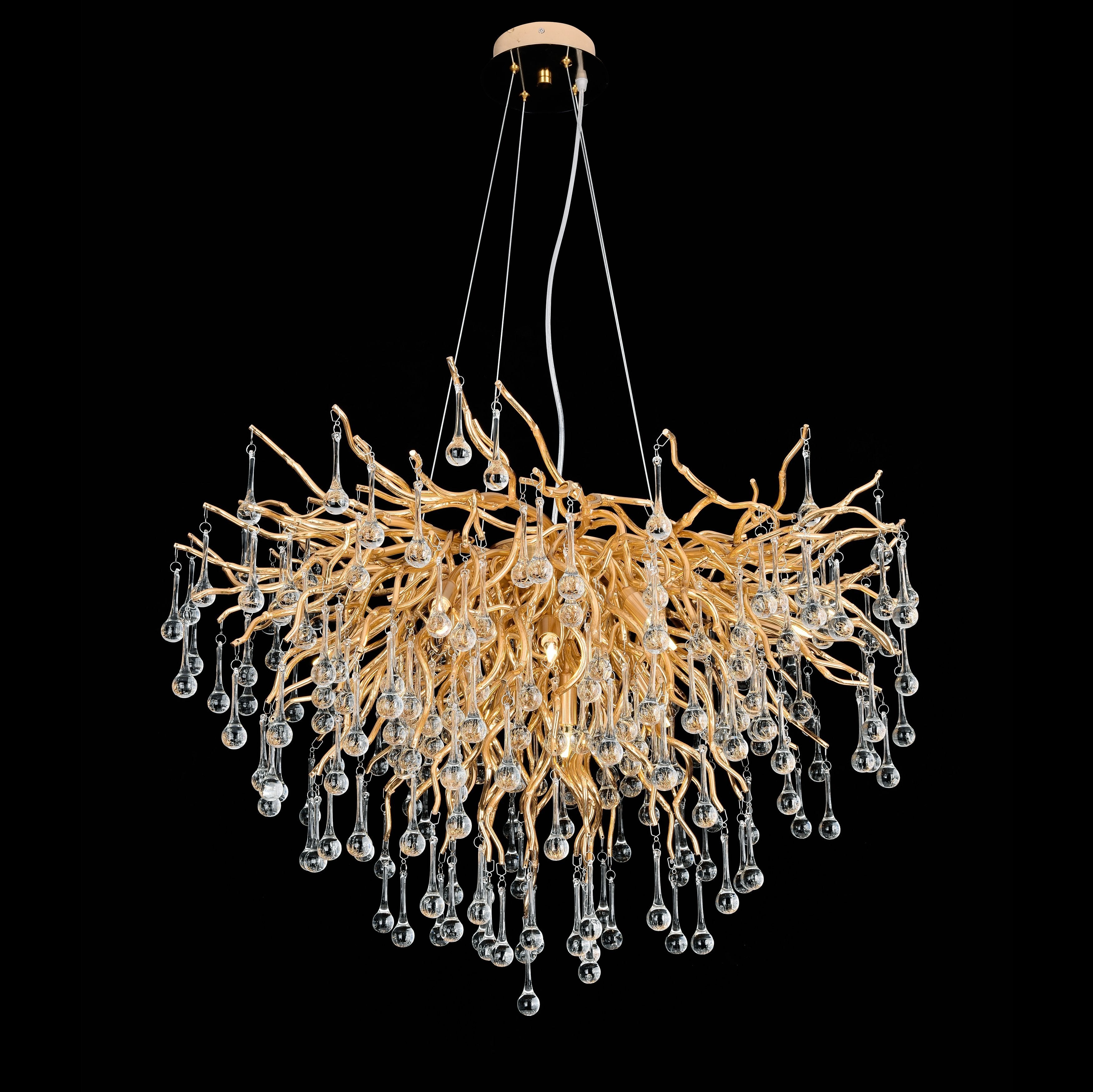Livio Branching Brass Round Teardrop Chandelier - Italian Concept