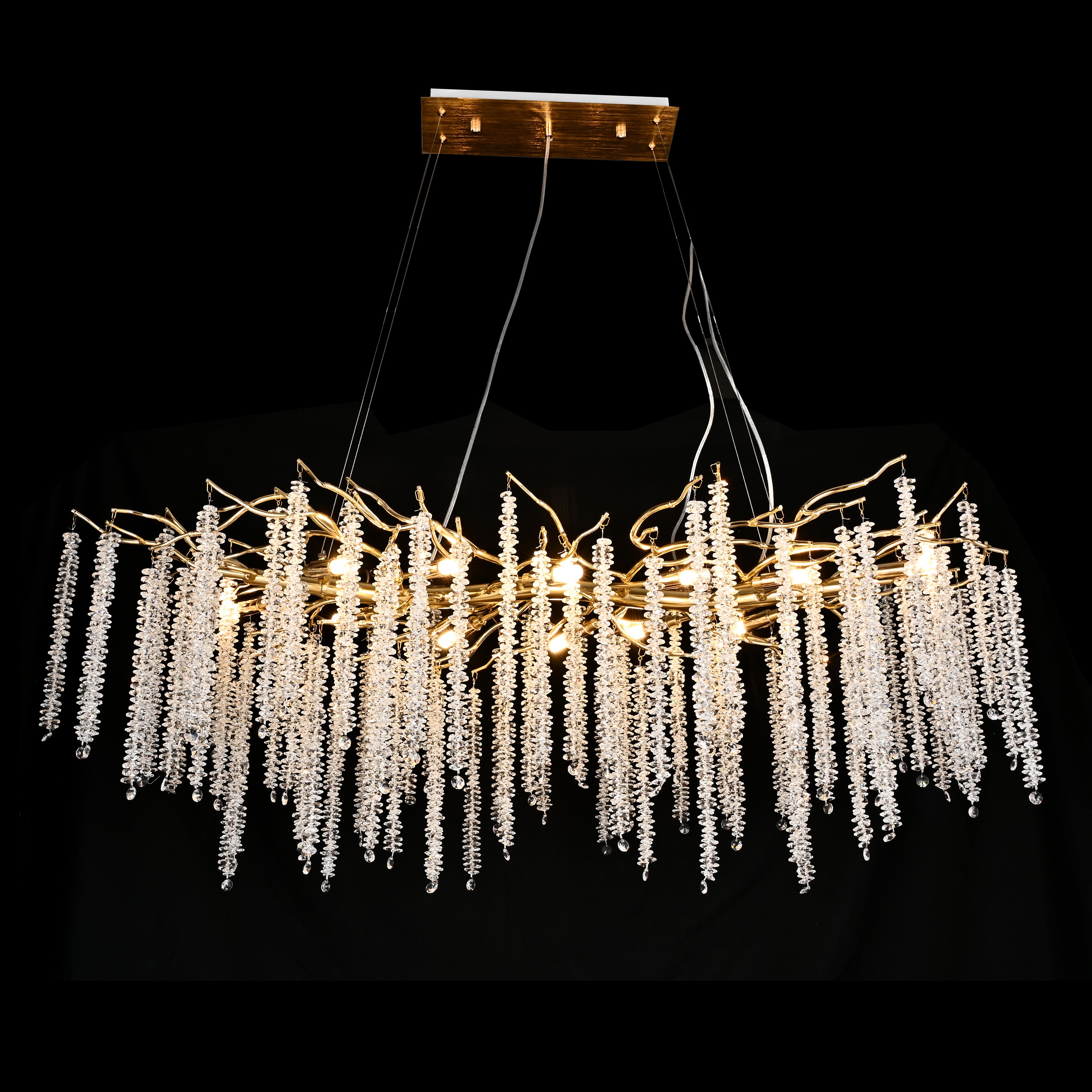 Catherine Crystal Rainfall Linear Branching Chandelier - Italian Concept -