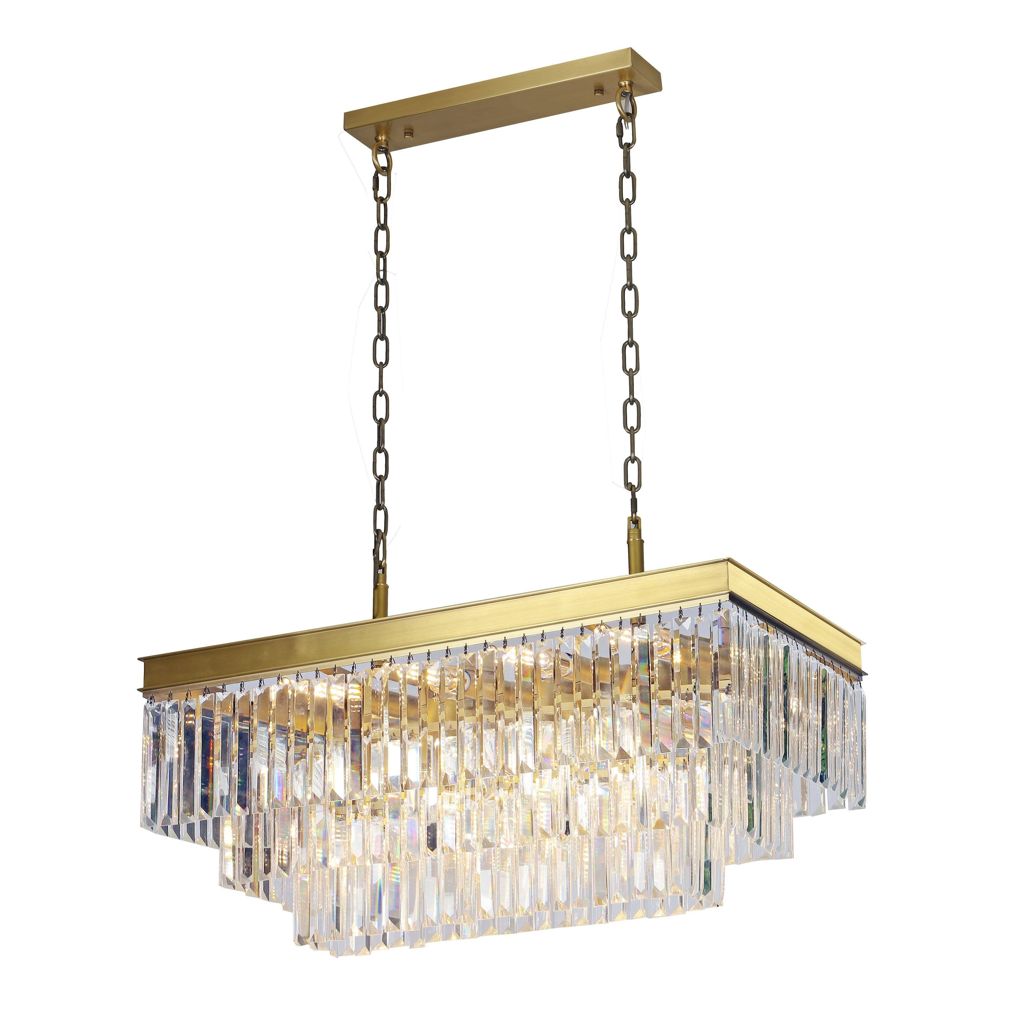 Ather 3-Tier Odeon Rectangular Fringe Crystal Chandelier - Italian Concept -