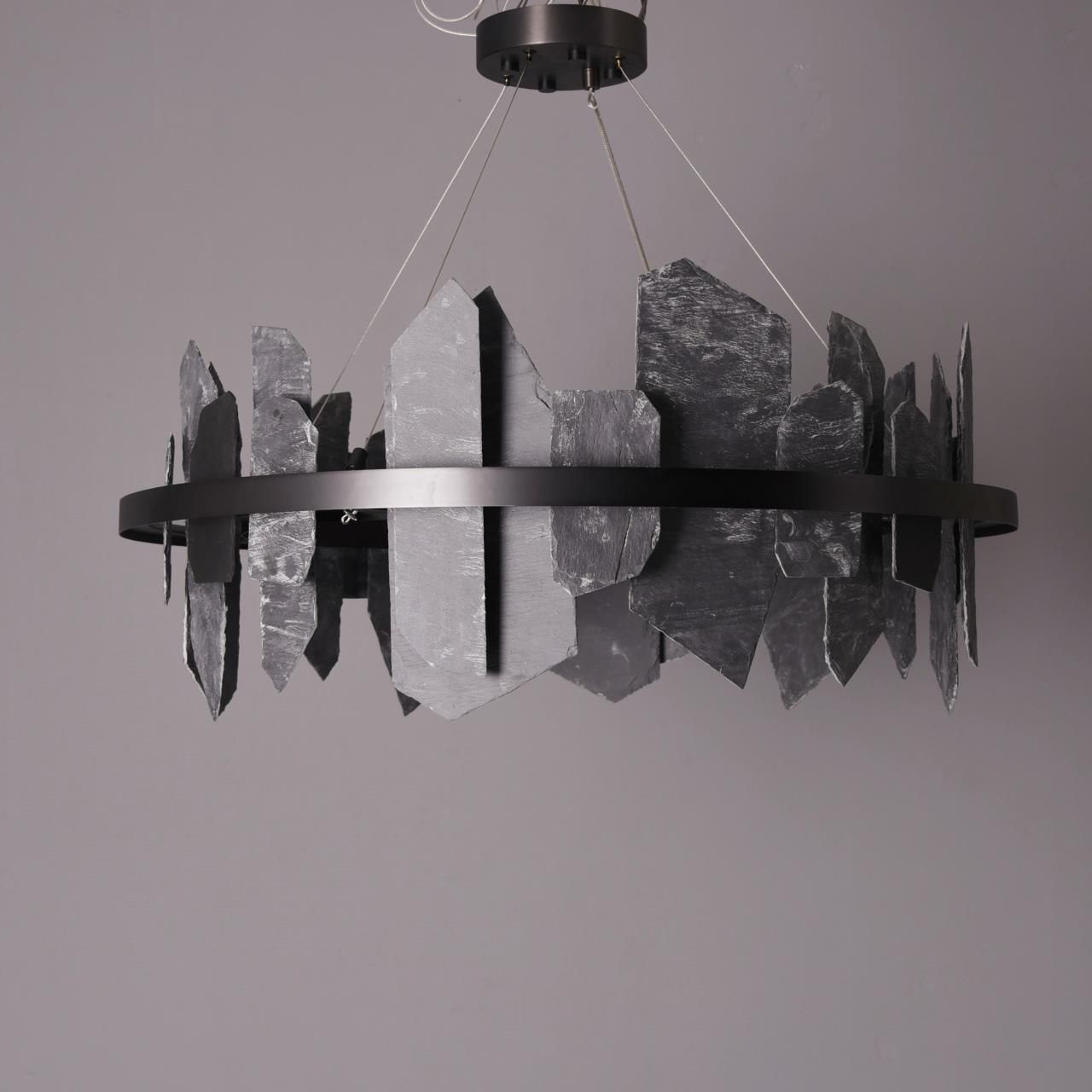 40"W Round Slate Natural Stone LED Industrial Chandelier - Italian Concept -
