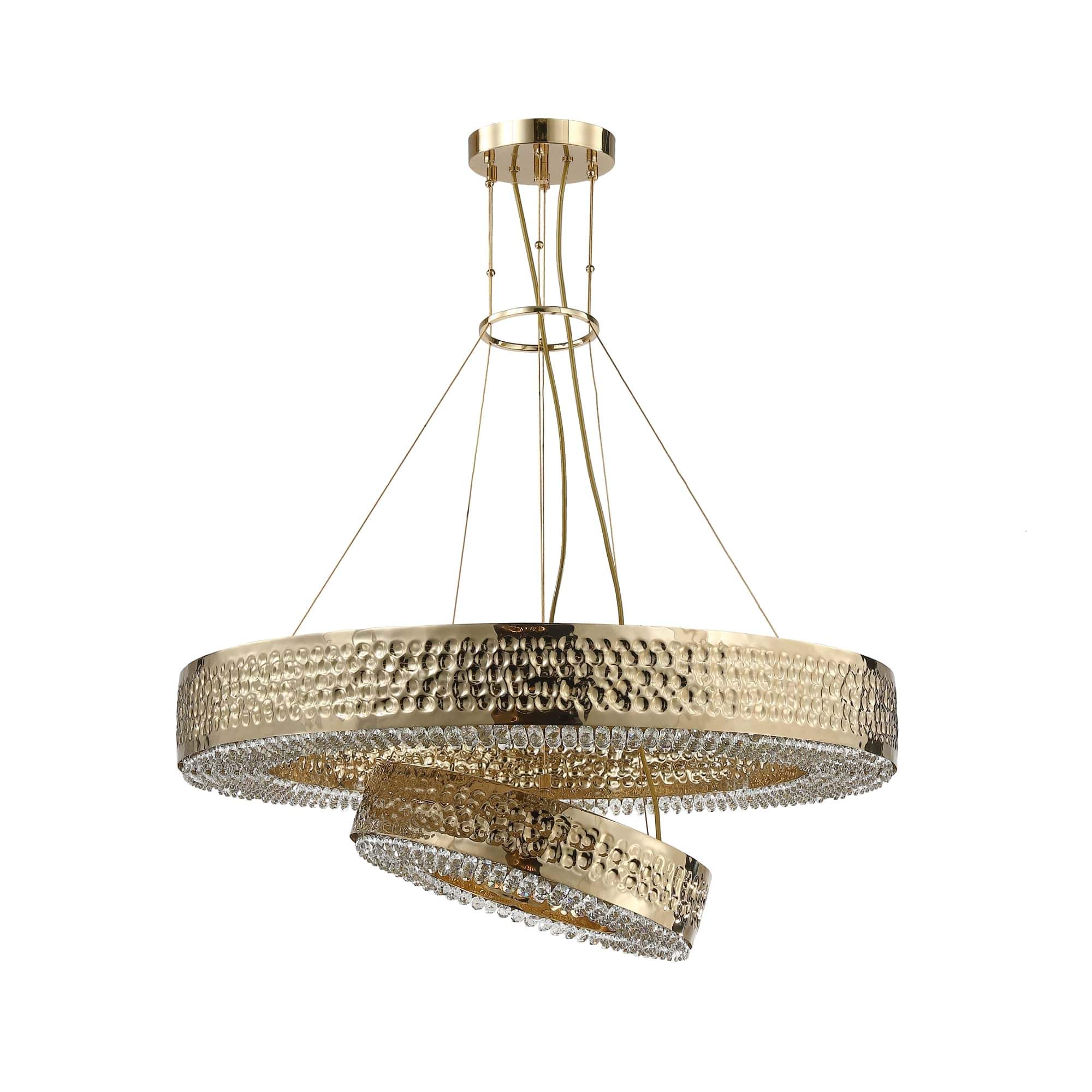 Ambrosi 2-Tier Round Brass Crystal Ring Chandelier - Italian Concept -