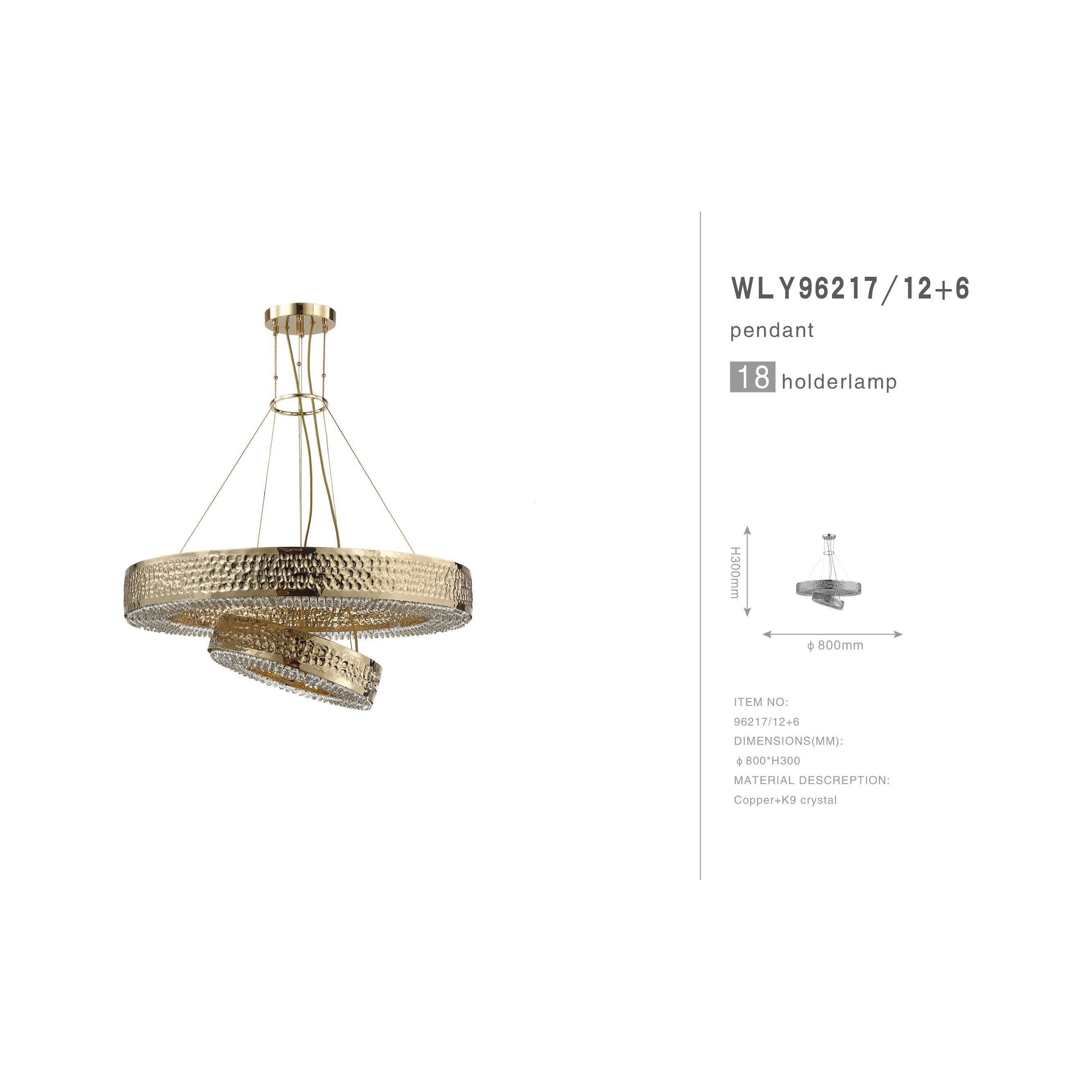 Ambrosi 2-Tier Round Brass Crystal Ring Chandelier - Italian Concept -