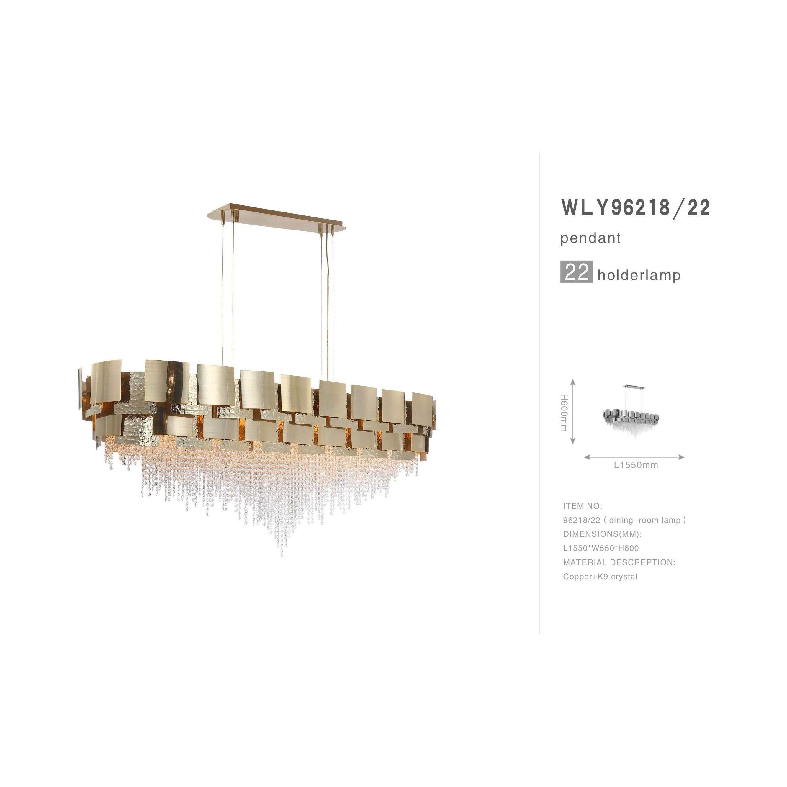 Anastagio Rectangle/ Linear Brass Crystal Bead Chandelier - Italian Concept -