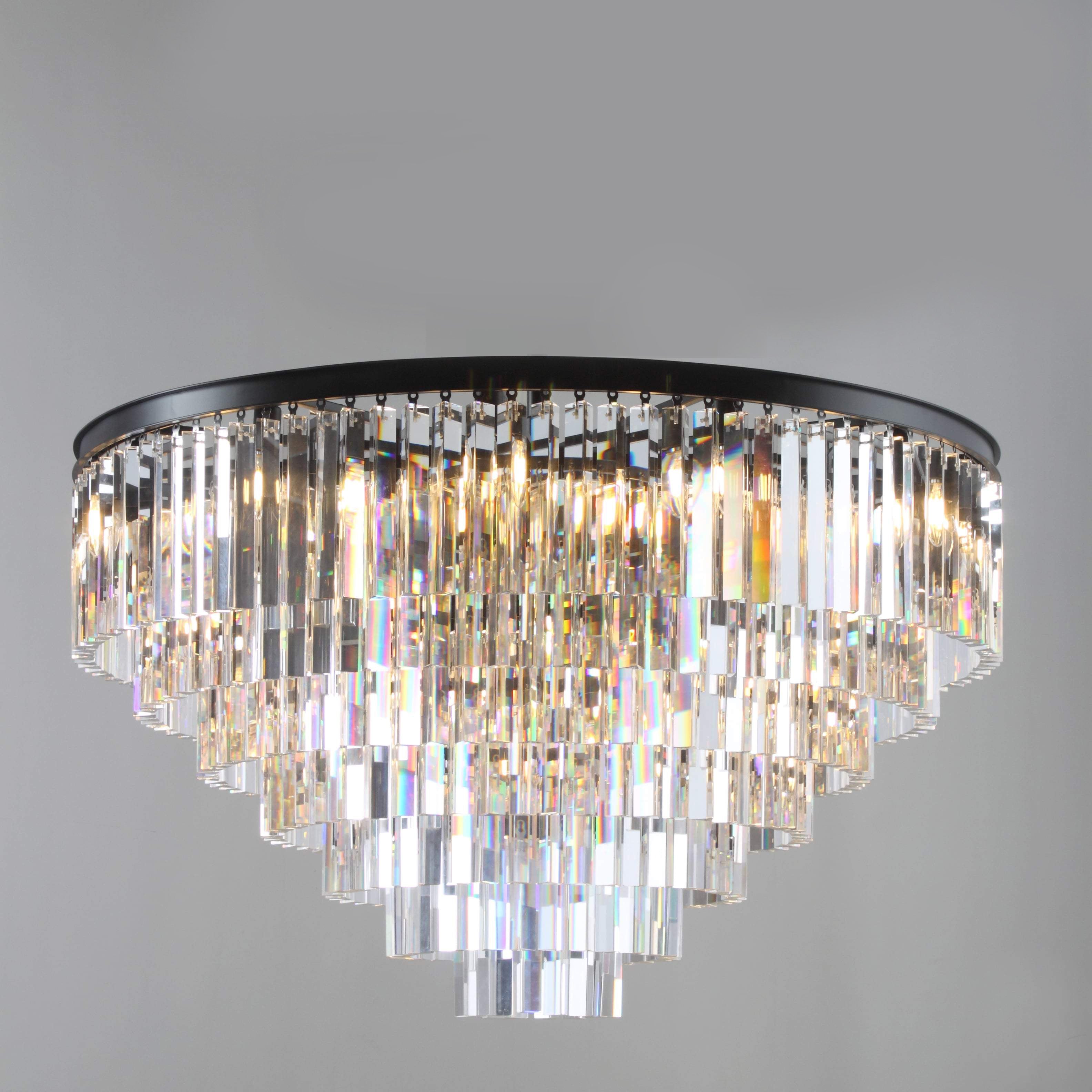 Flushmount Apex Odeon Tiered Round Crystal Fringe Chandelier Collection - Italian Concept -