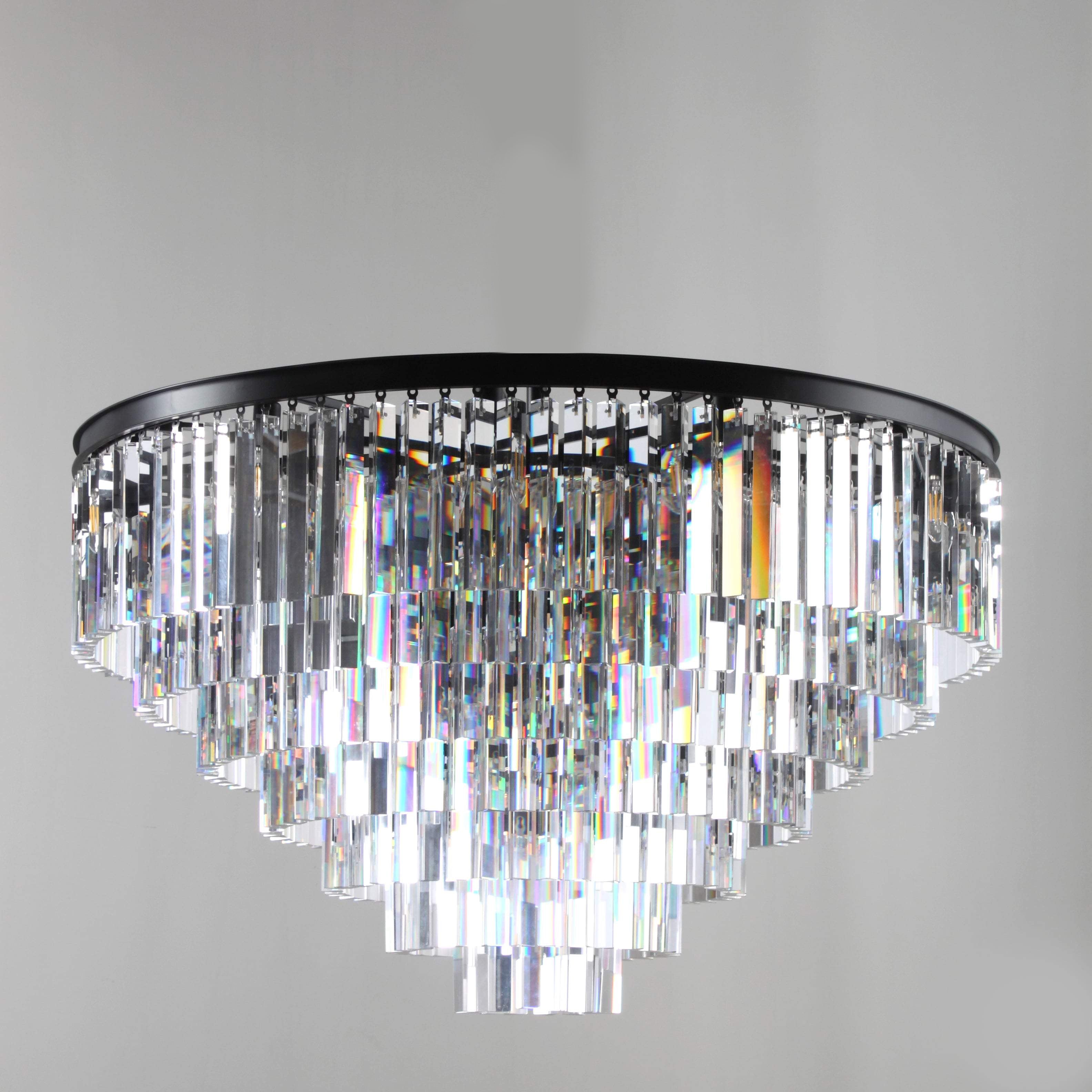 Flushmount Apex Odeon Tiered Round Crystal Fringe Chandelier Collection - Italian Concept -