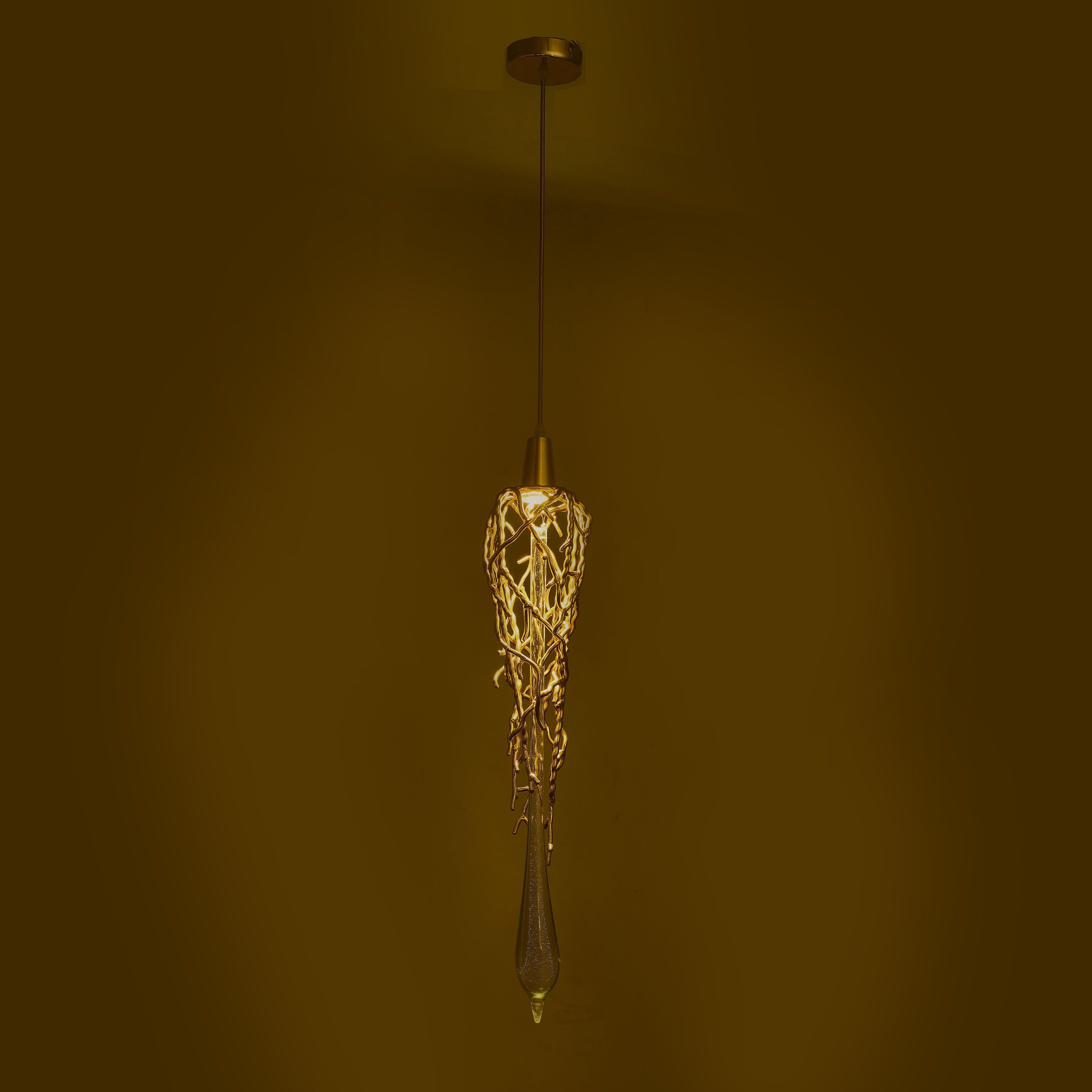 Organic Single Branching Brass Teardrop Pendant - Italian Concept